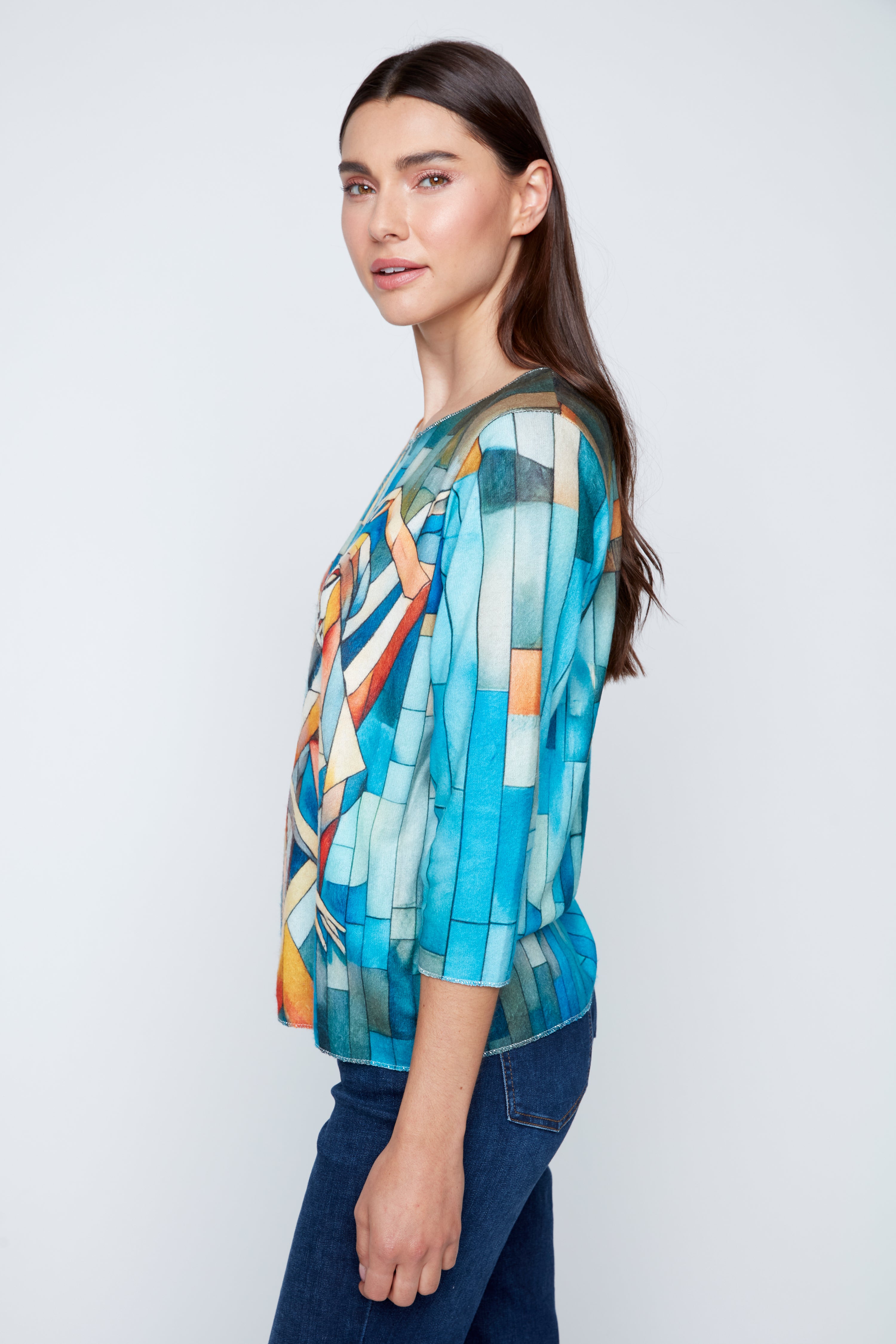 Art deco picasso ladies print knit top