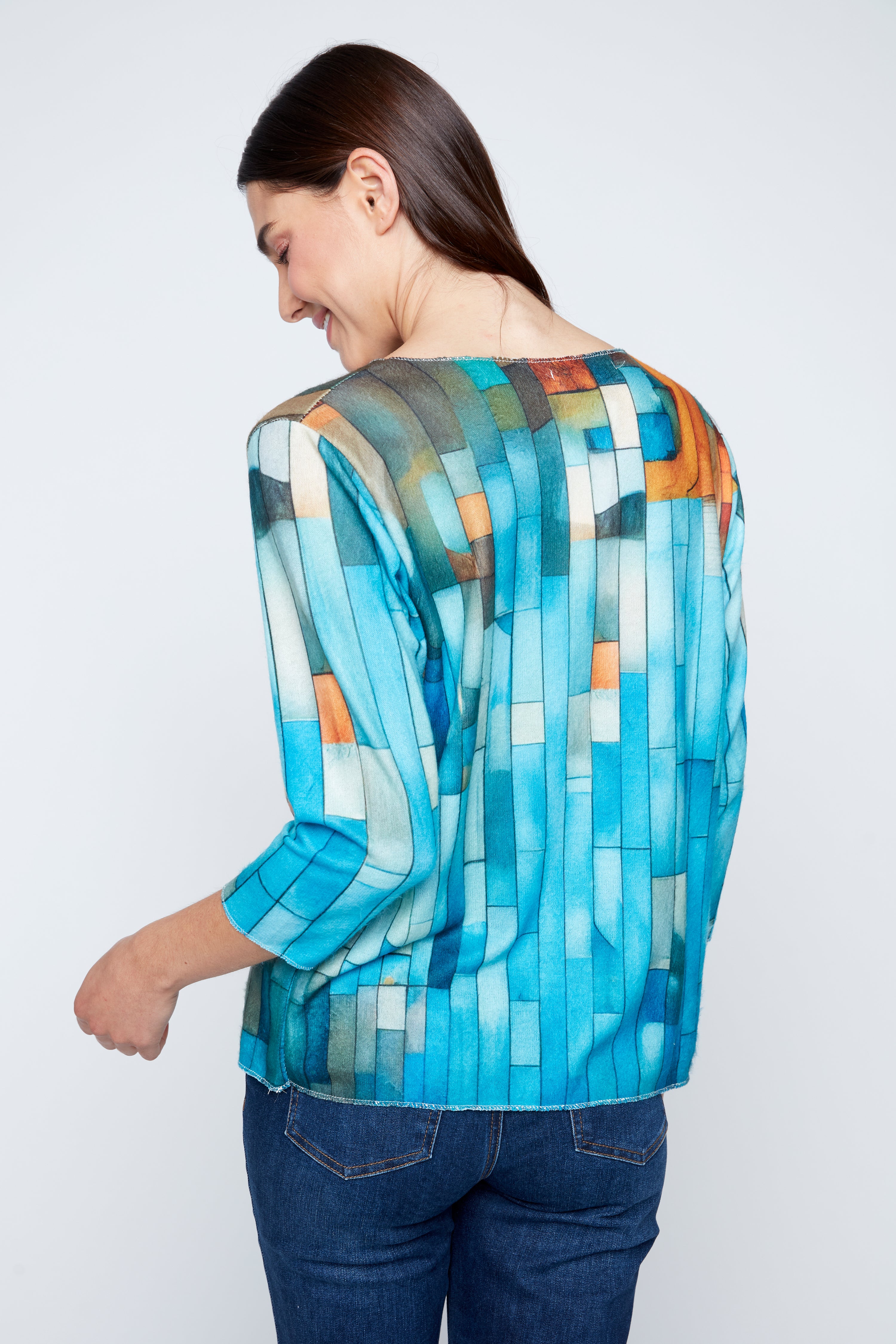 Art deco picasso ladies print knit top