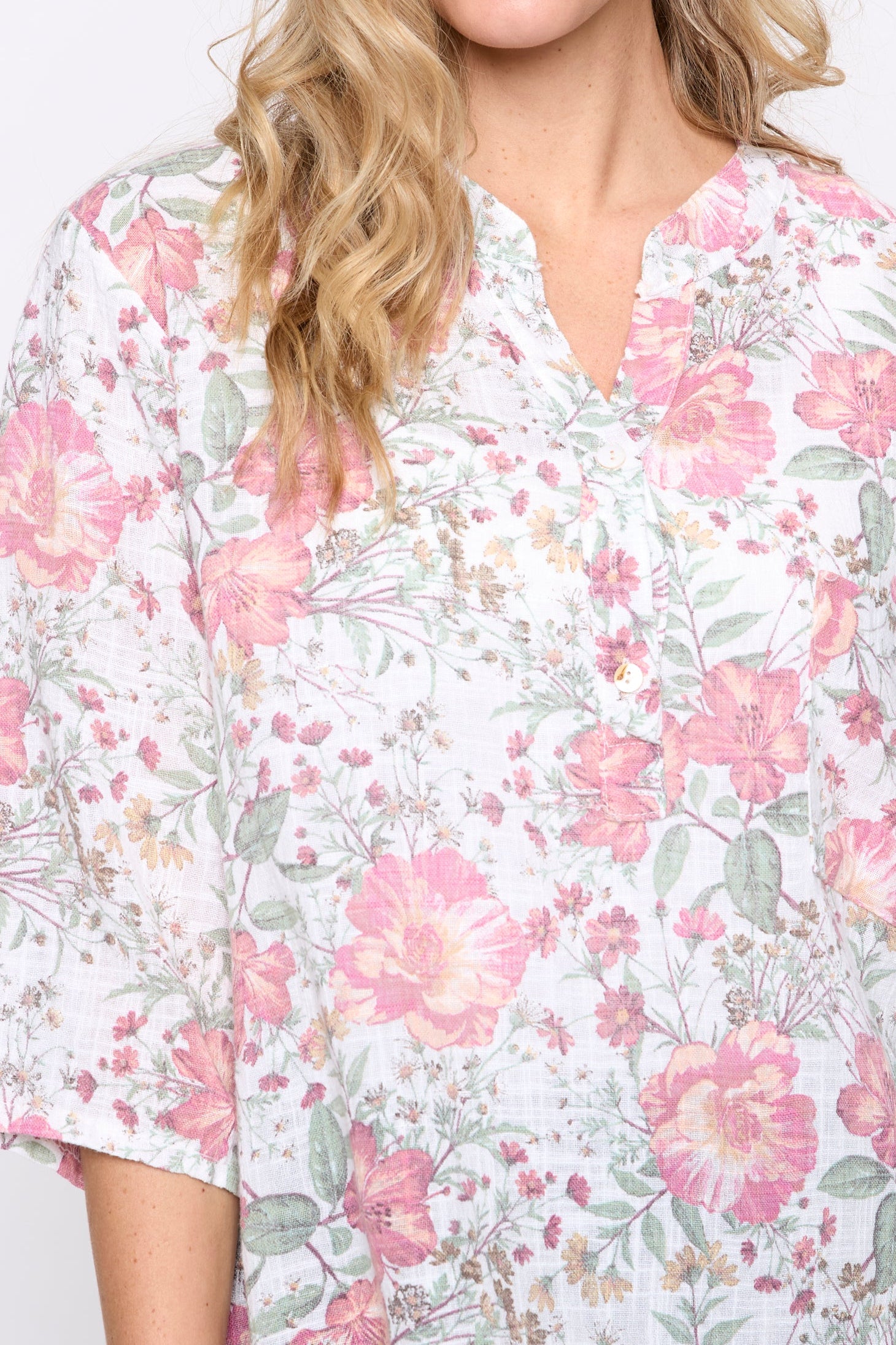 Floral print cotton gauze blouse