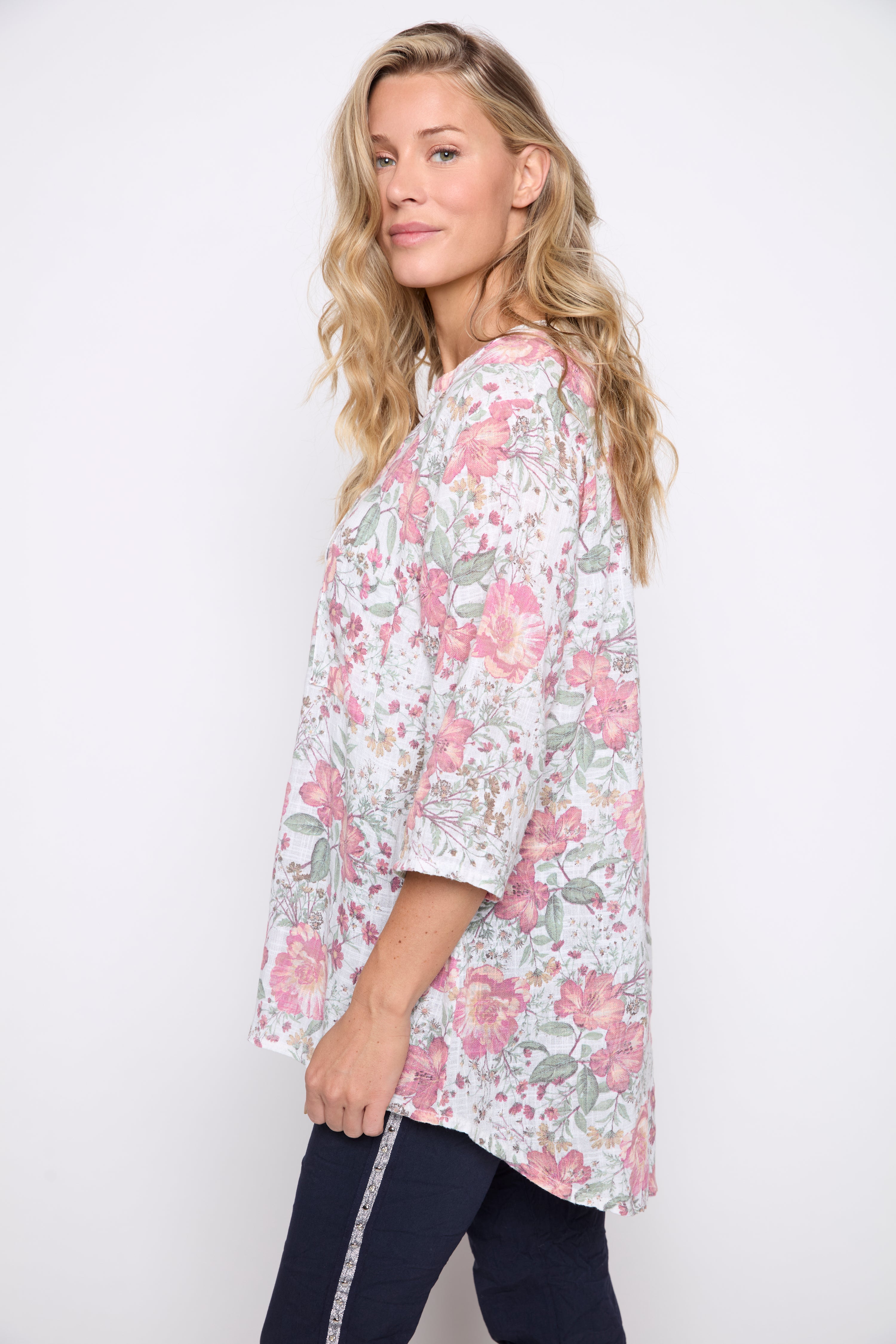 Floral print cotton gauze blouse