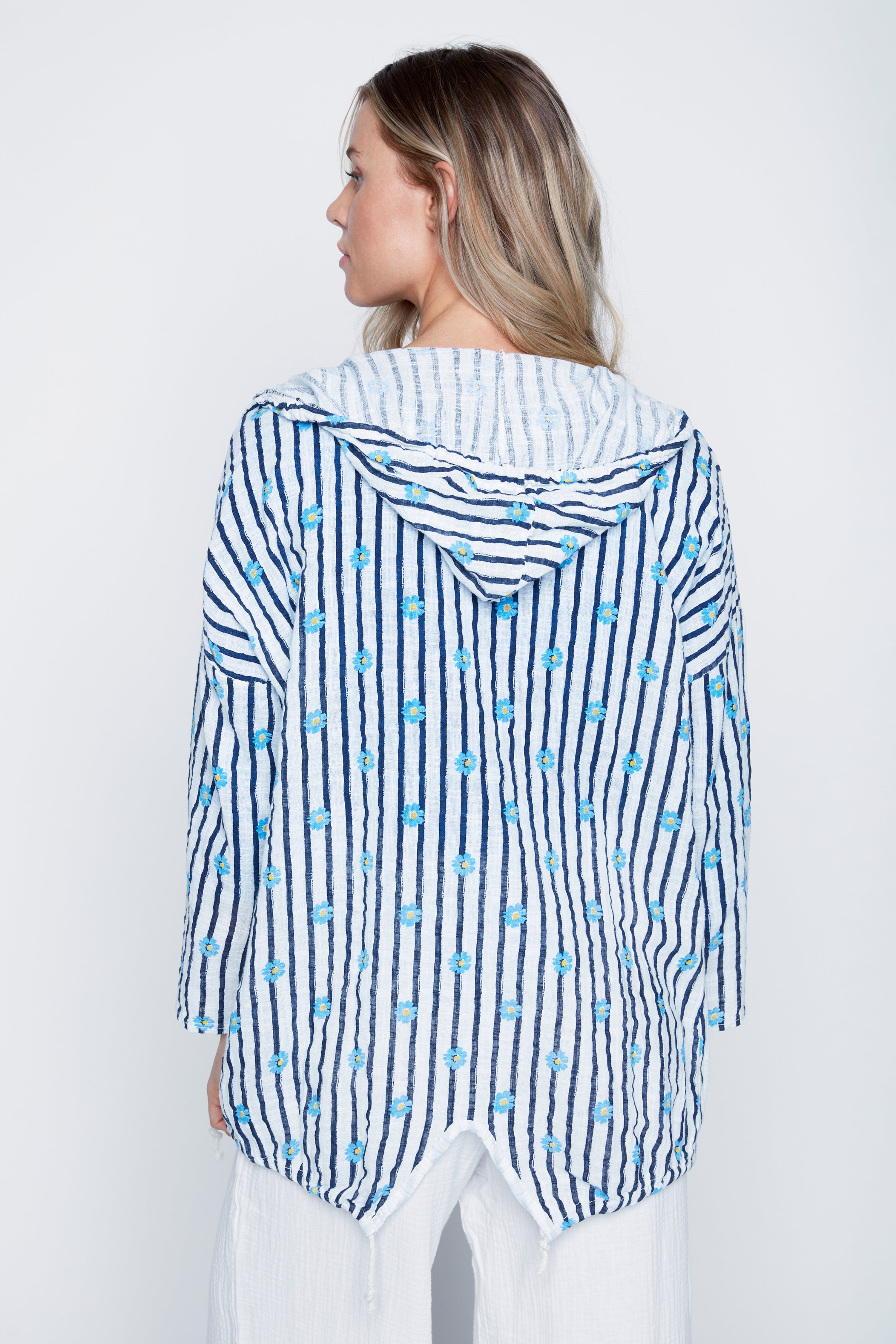 Stripe and daisy print cotton gauze cardigan