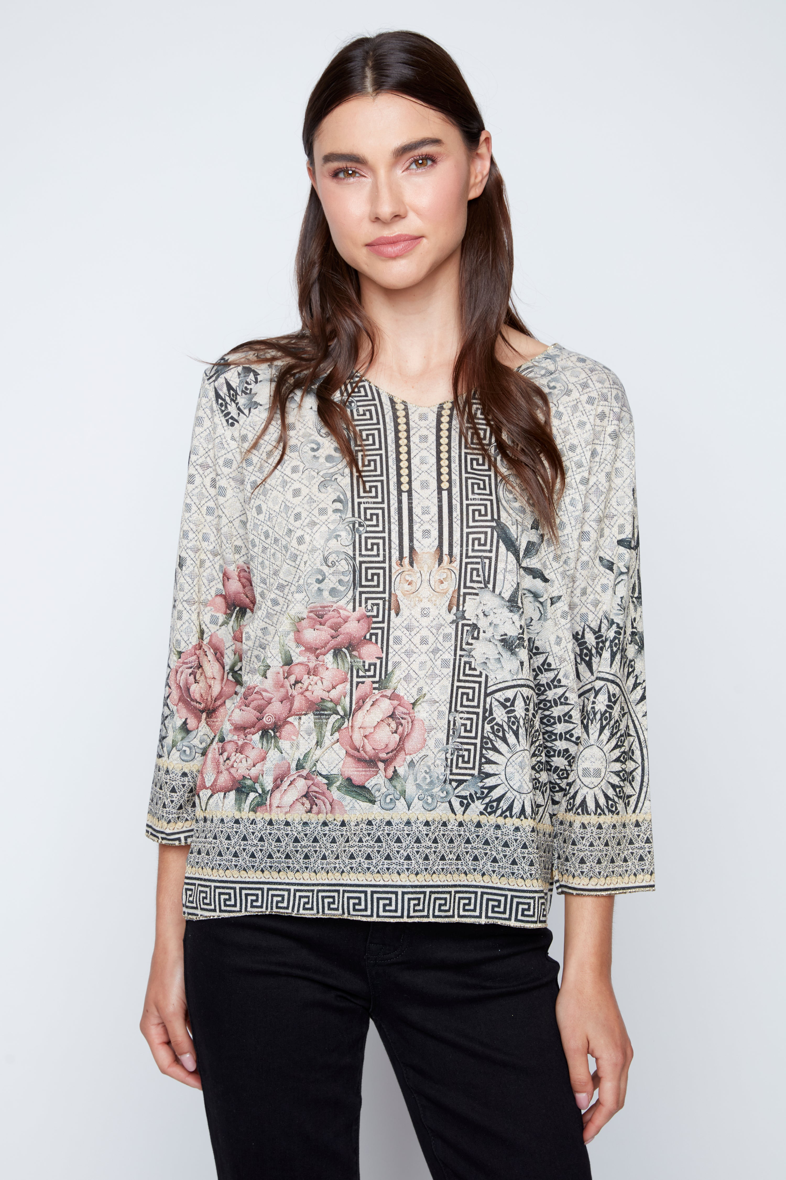Le pull à imprimé mosaïque de roses grecques
