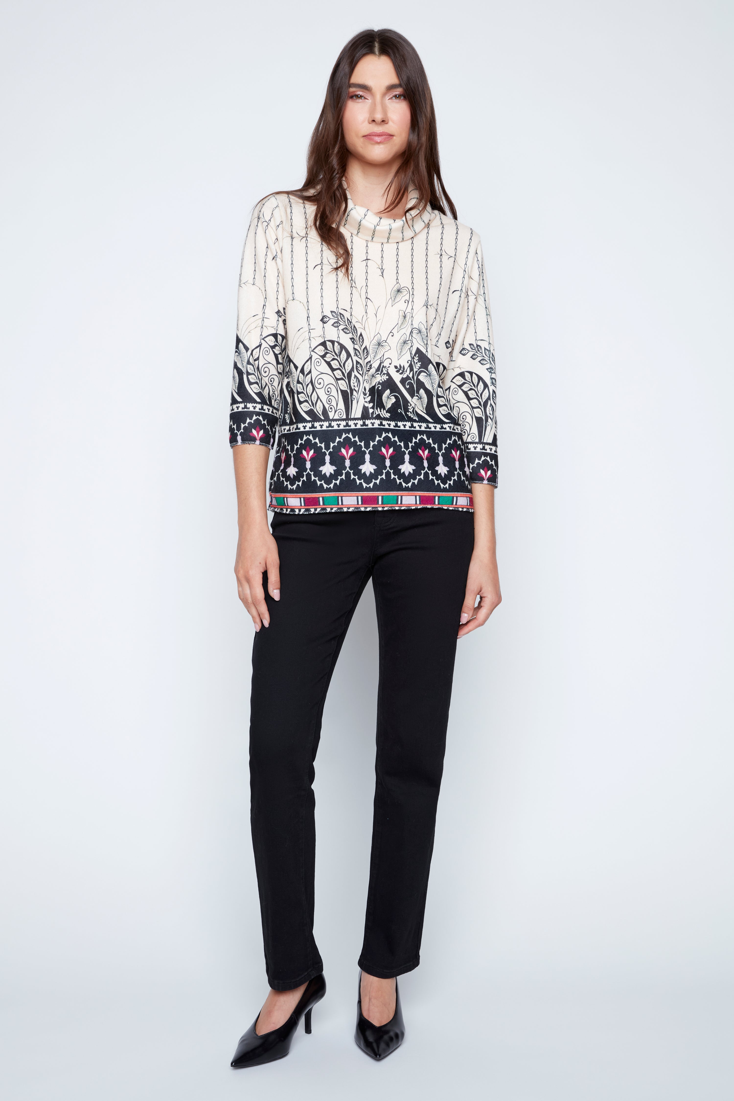 Botanical border elegance print sweater