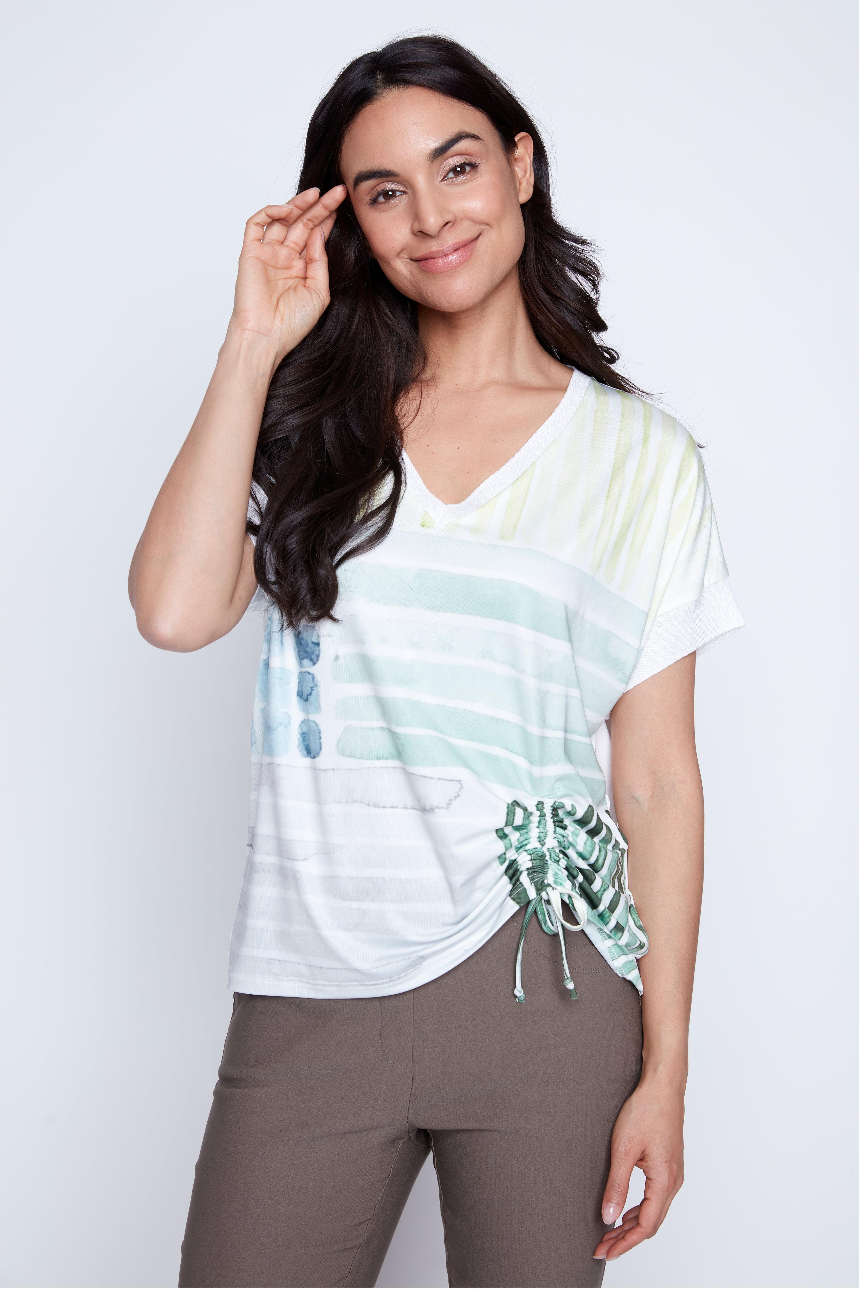 Shirring front printed top