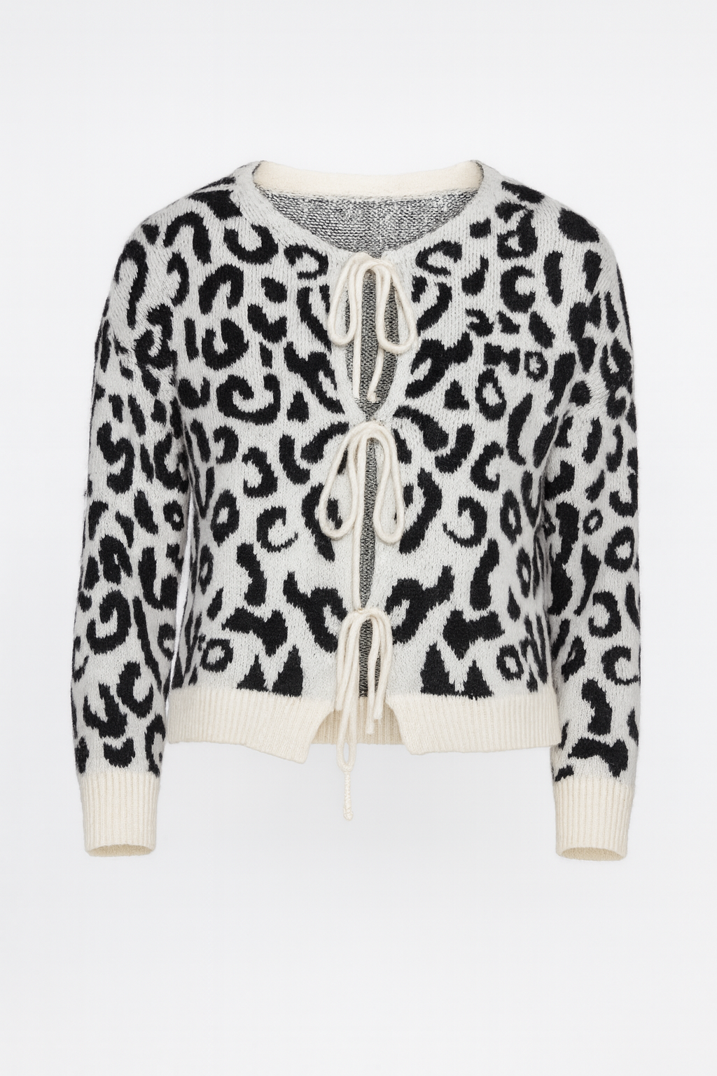 Animal print tie front cardigan
