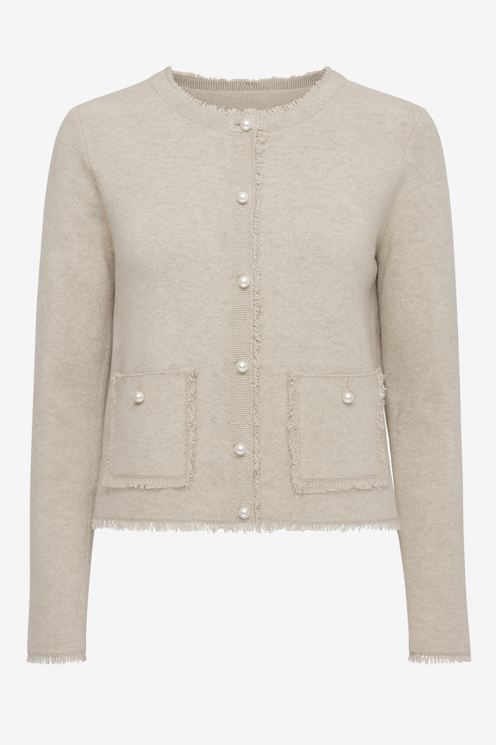 Le cardigan à bordures de perles et de franges