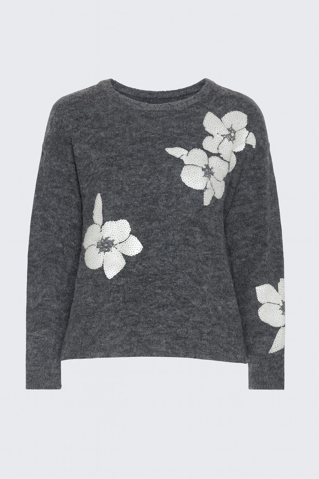 Sequin embroidery floral applique sweater