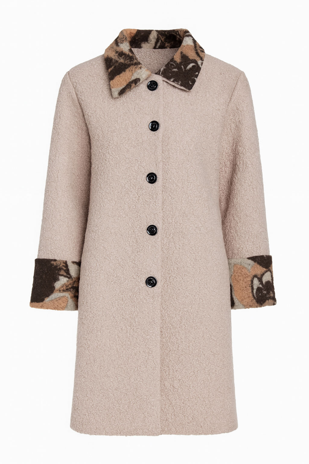 Floral trim boucle coat