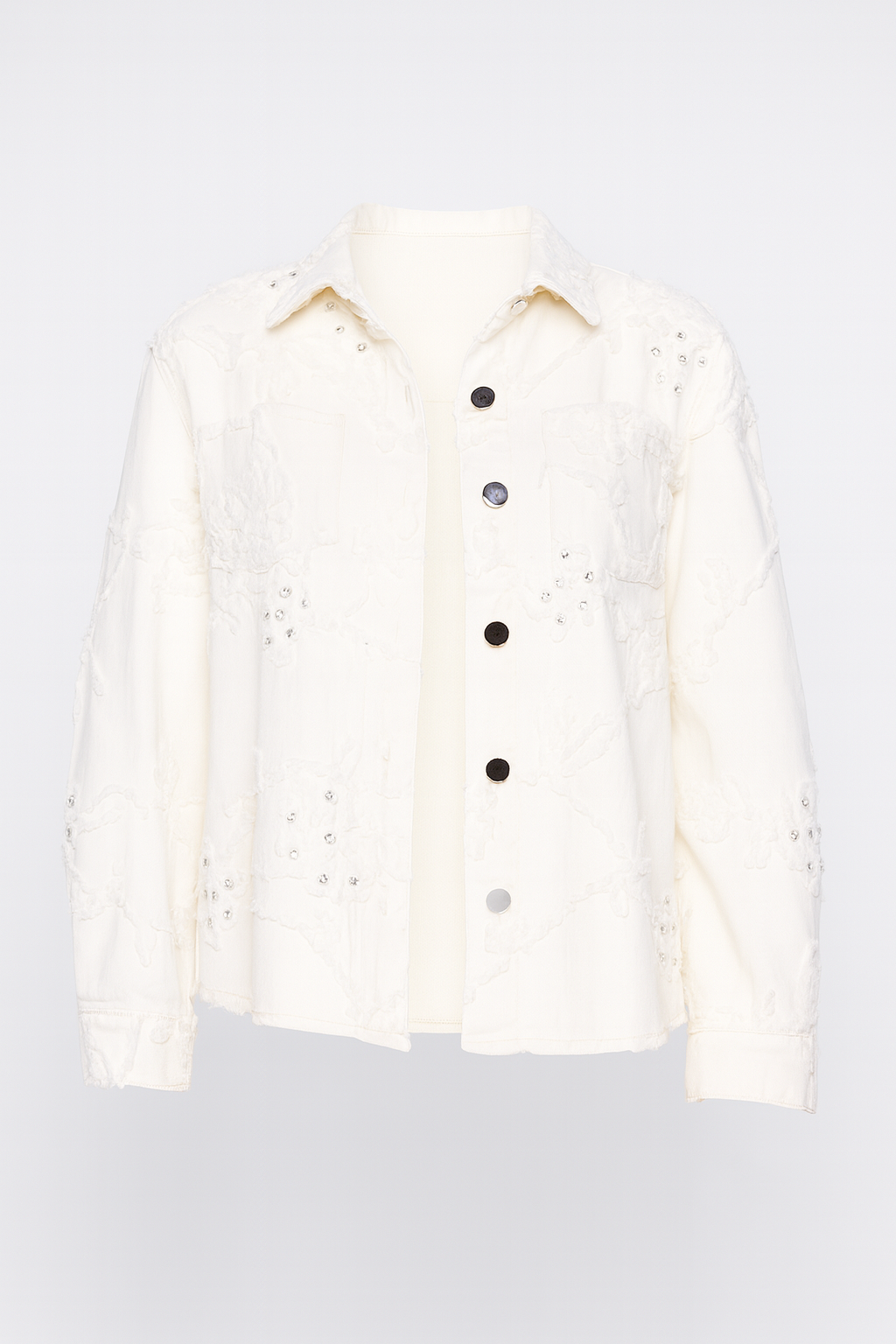 Floral applique cotton shacket