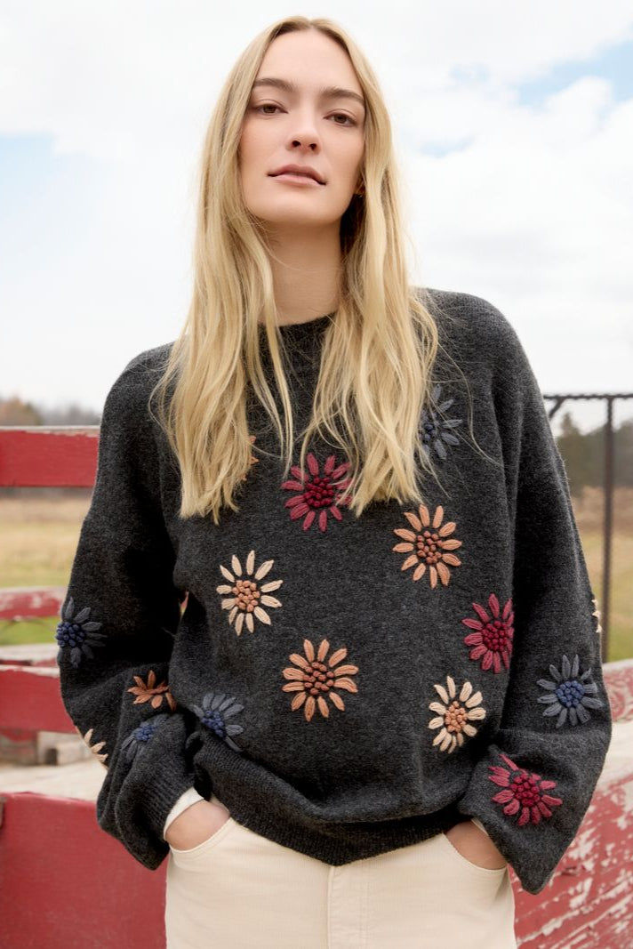Floral embroidery sweater