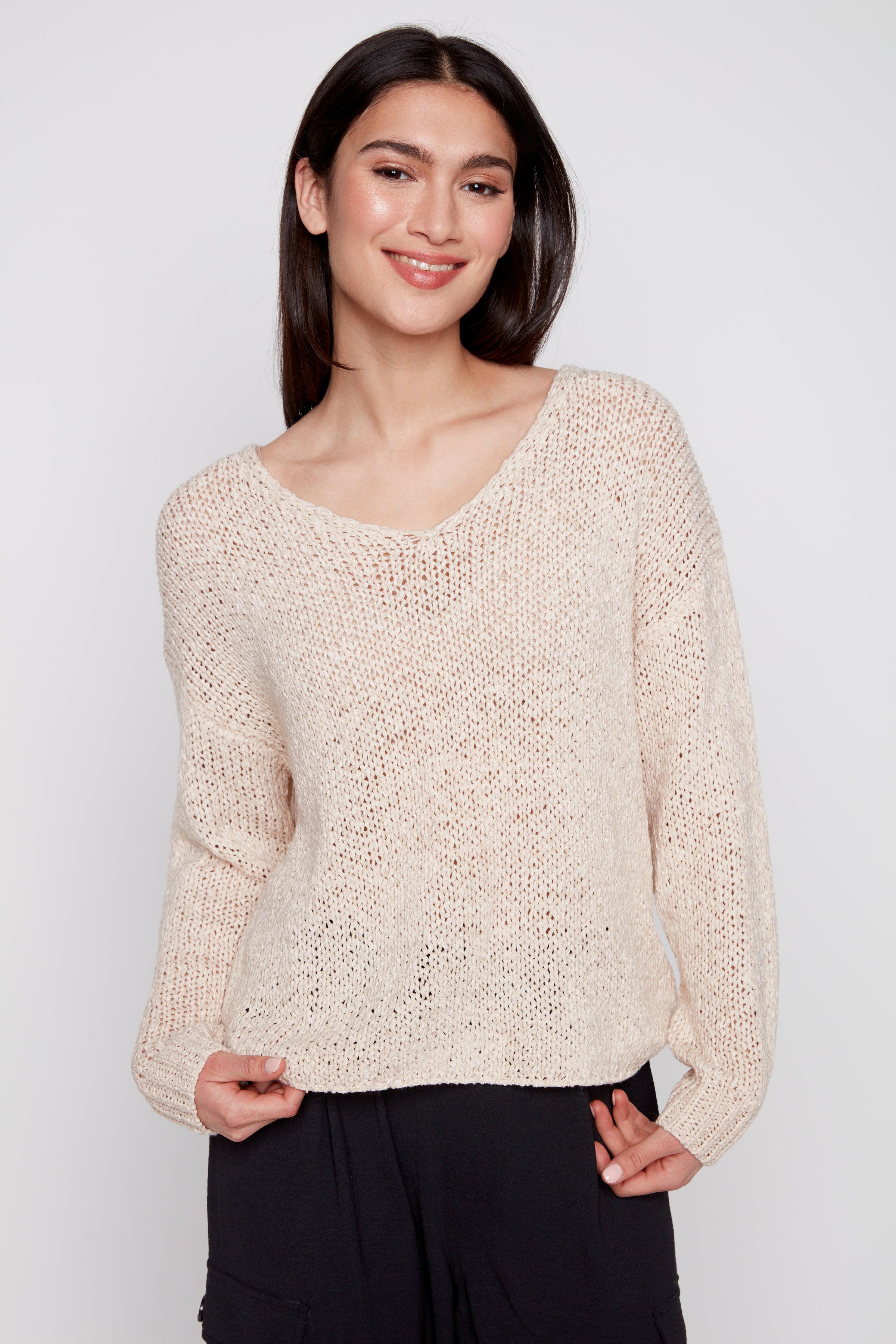 Solid tape yarn sweater