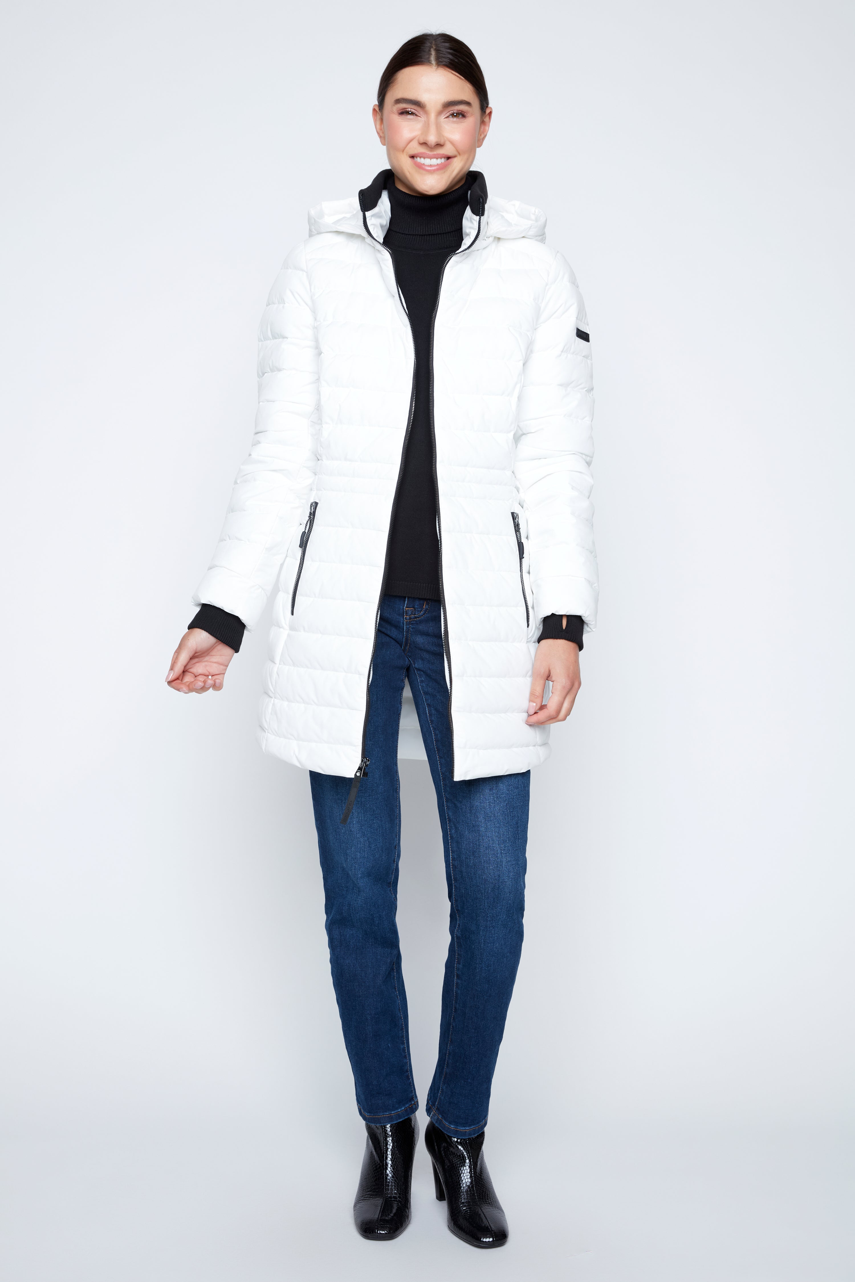 Contrast trim puffer jacket