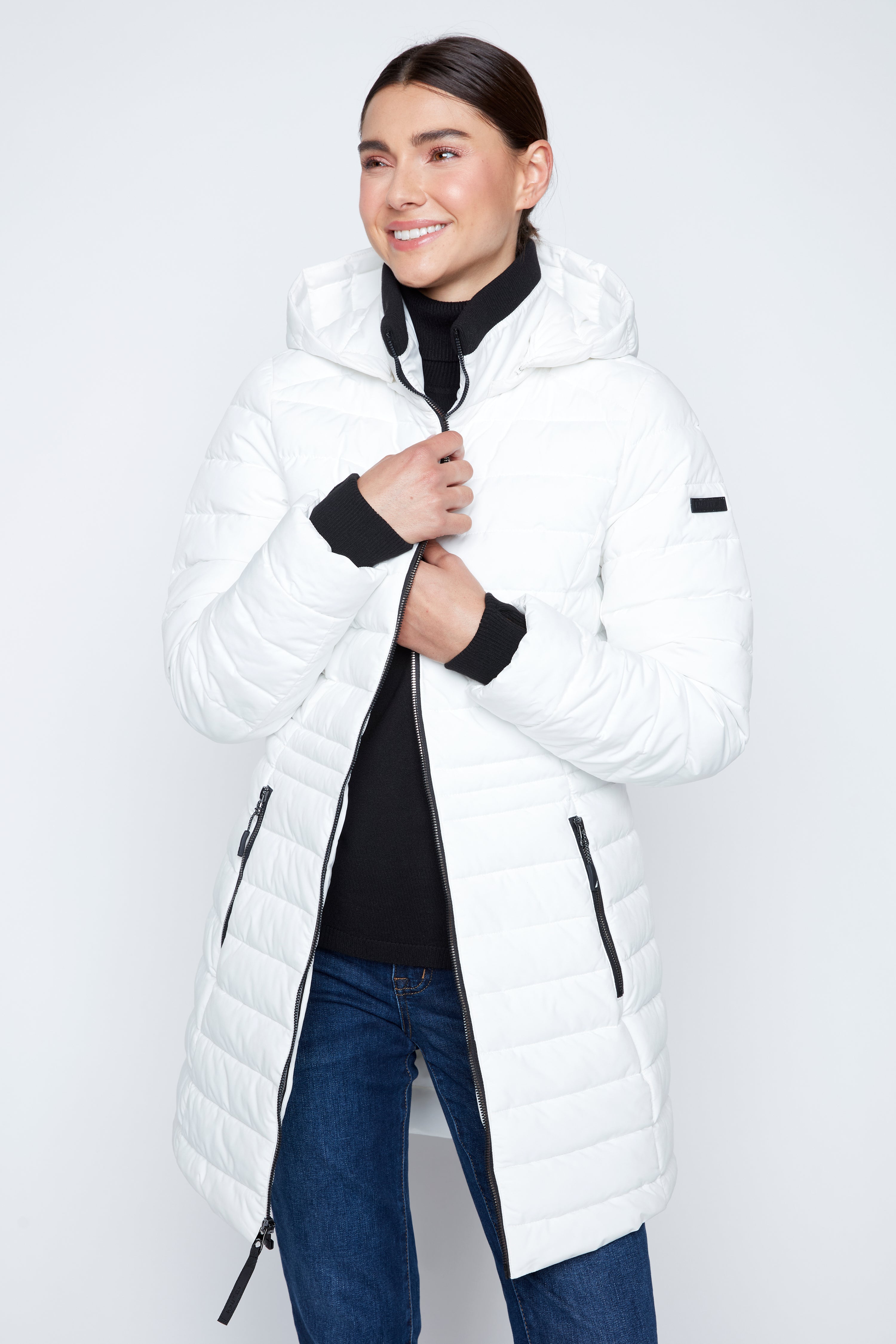 Contrast trim puffer jacket
