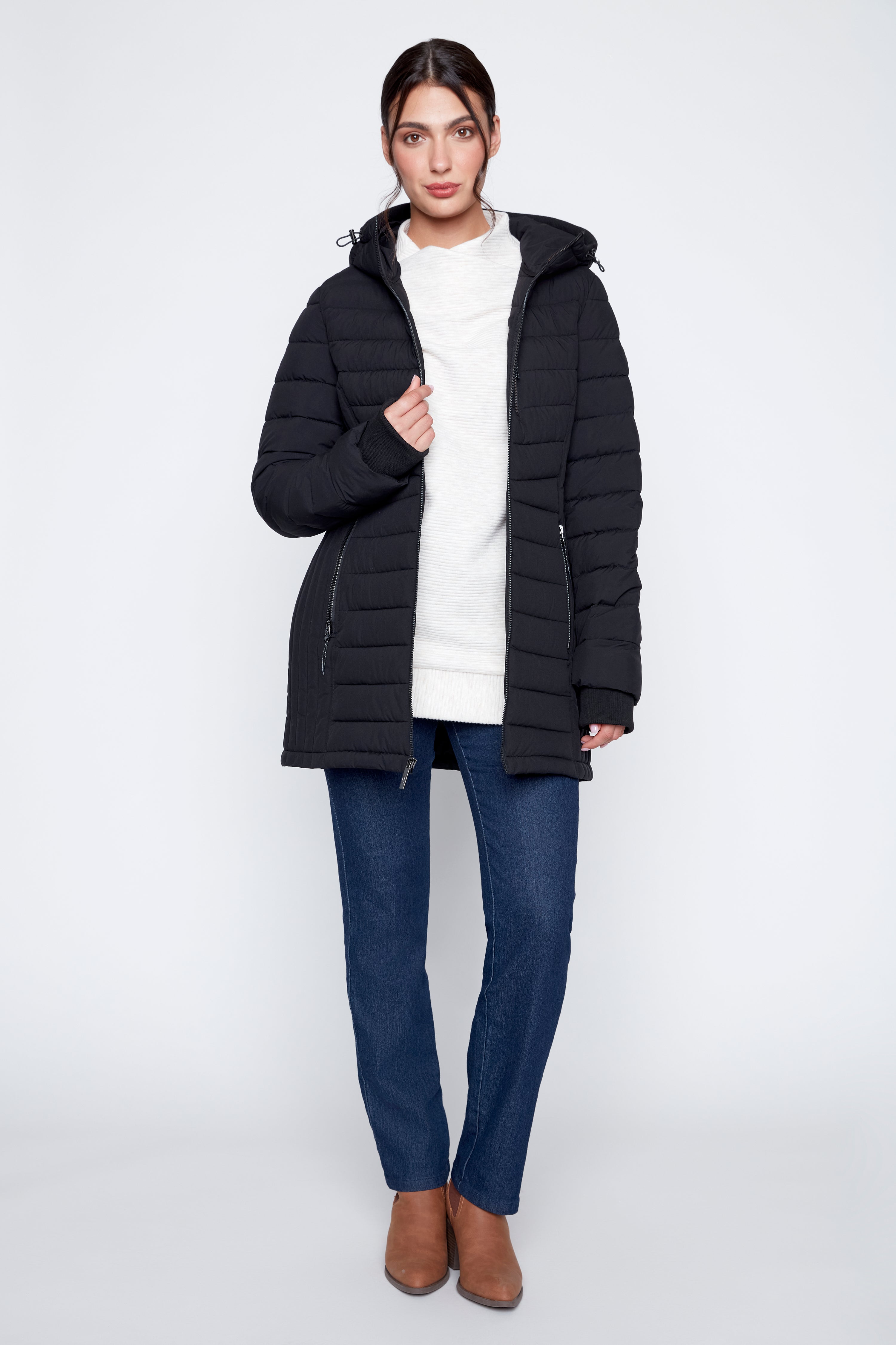 Horizontal quilt puffer jacket