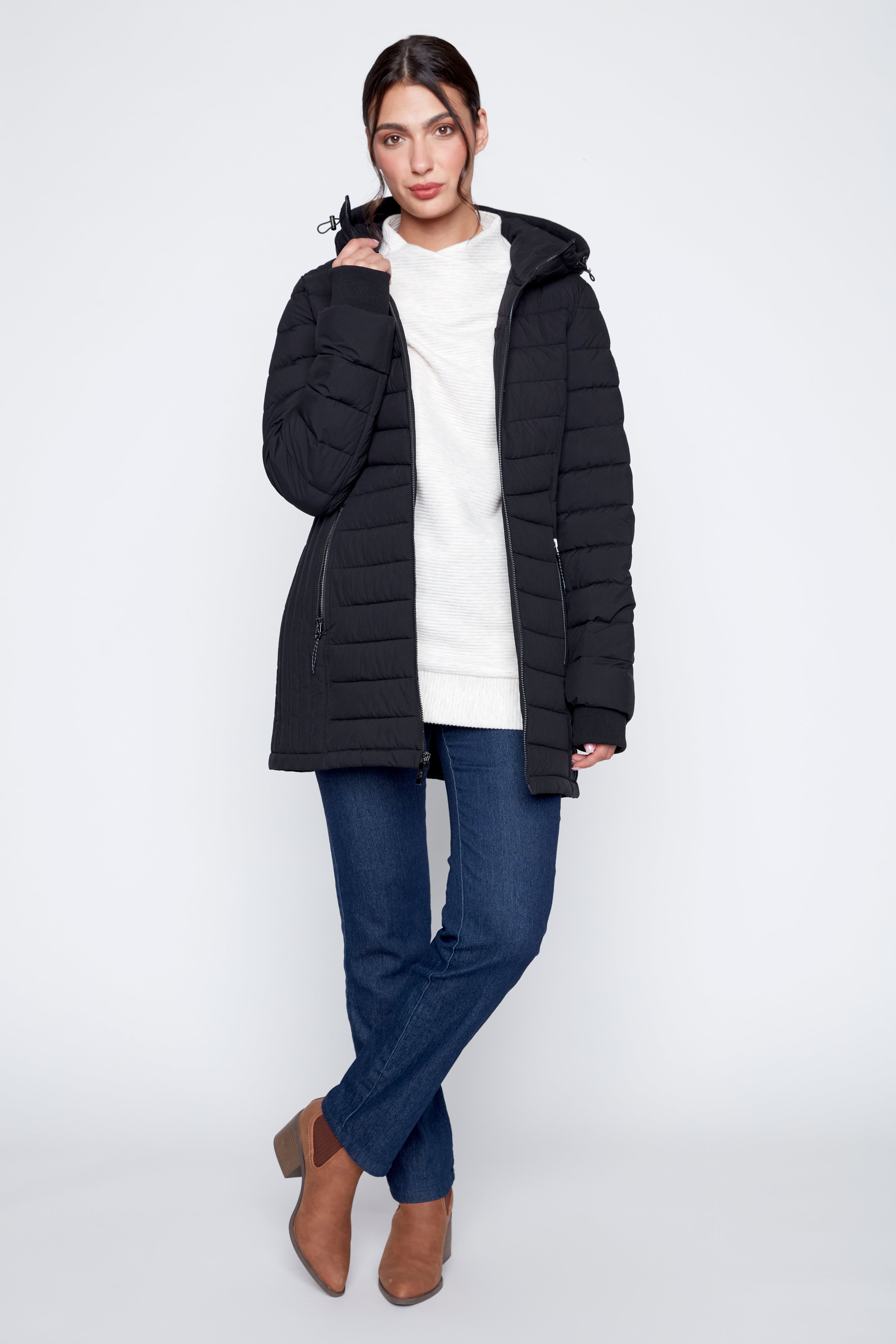 Horizontal quilt puffer jacket
