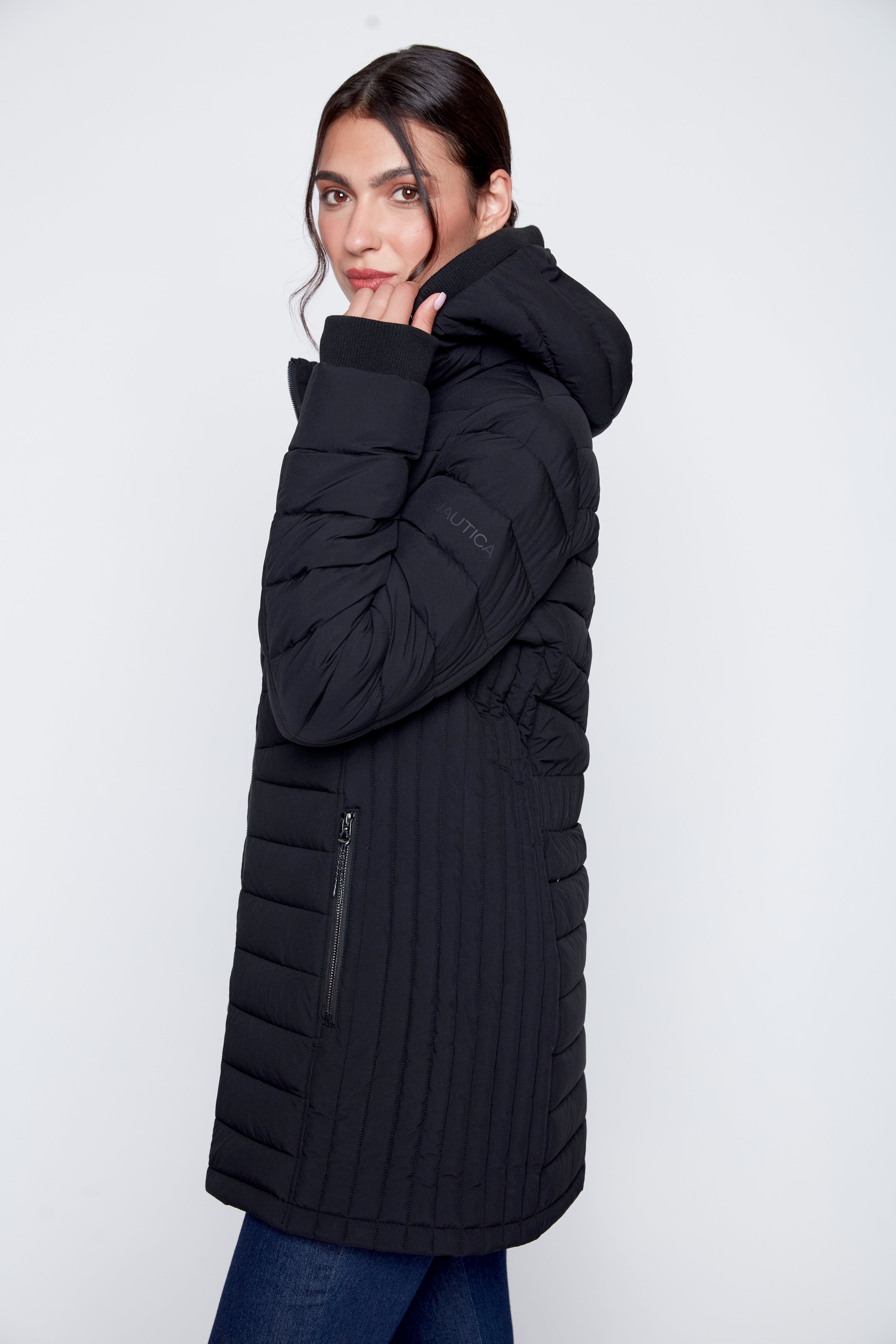 Horizontal quilt puffer jacket