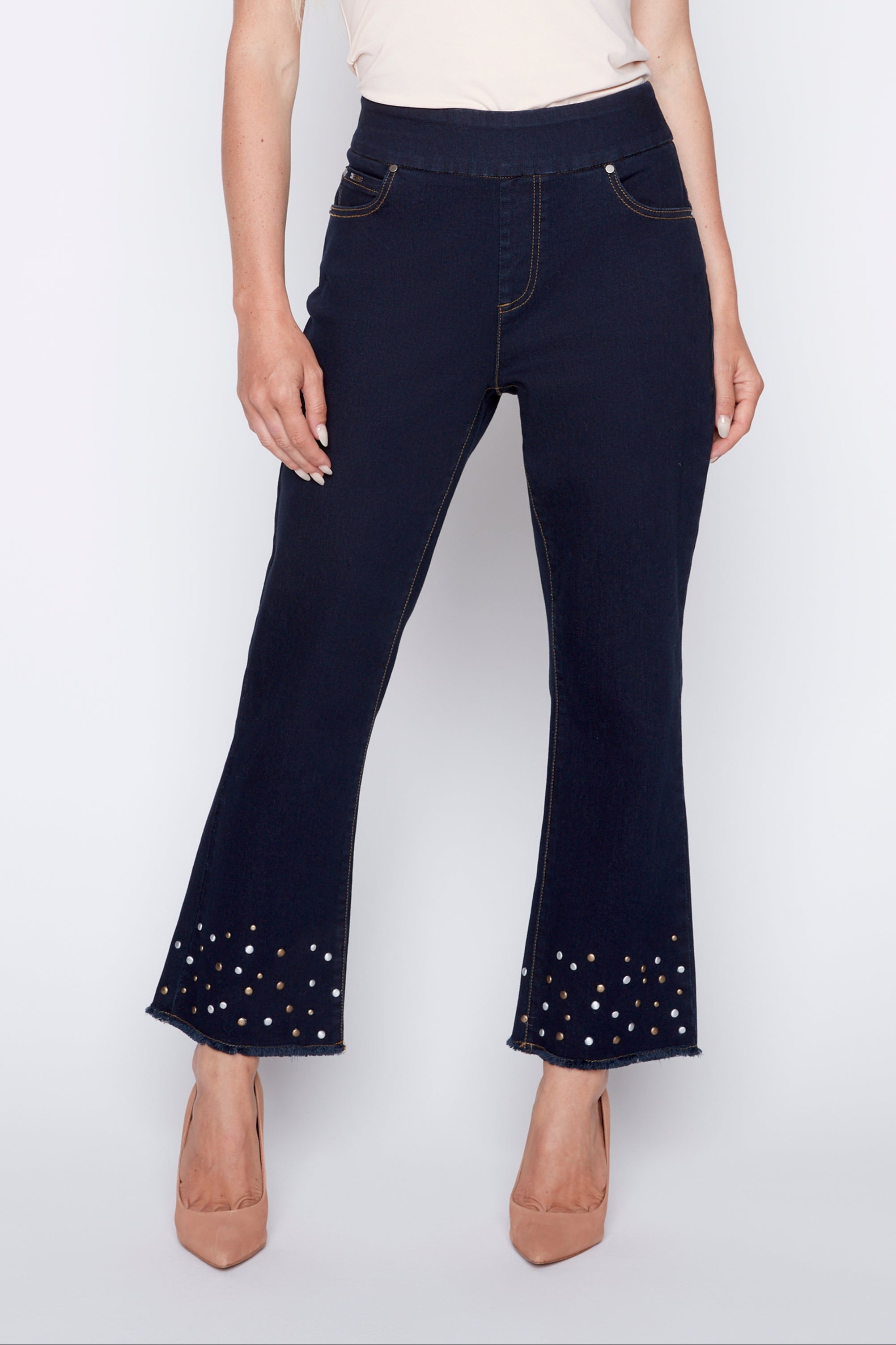 Stud hem flare leg jean