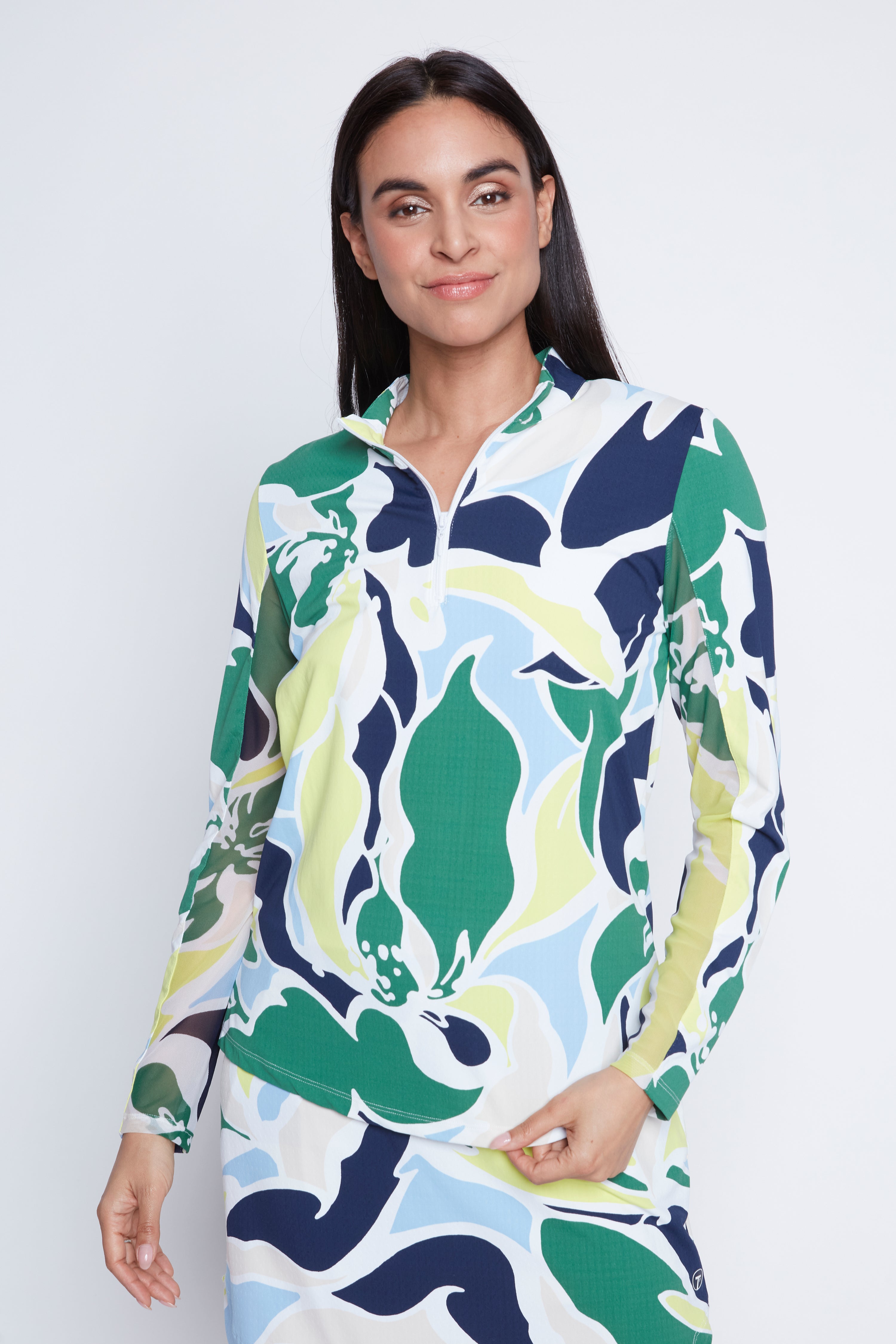 Printed v-neck UV protection top