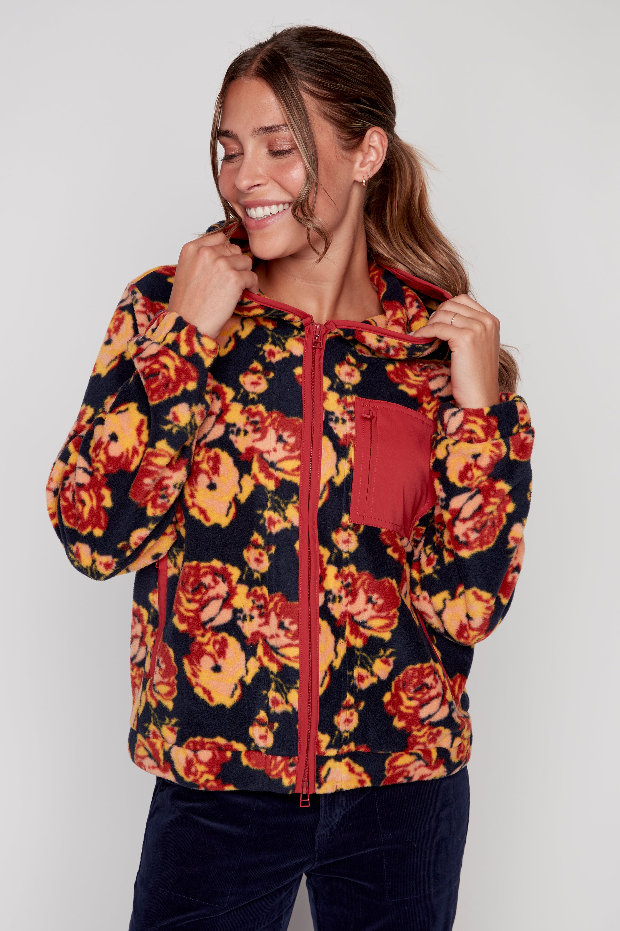 Floral polar fleece jacket