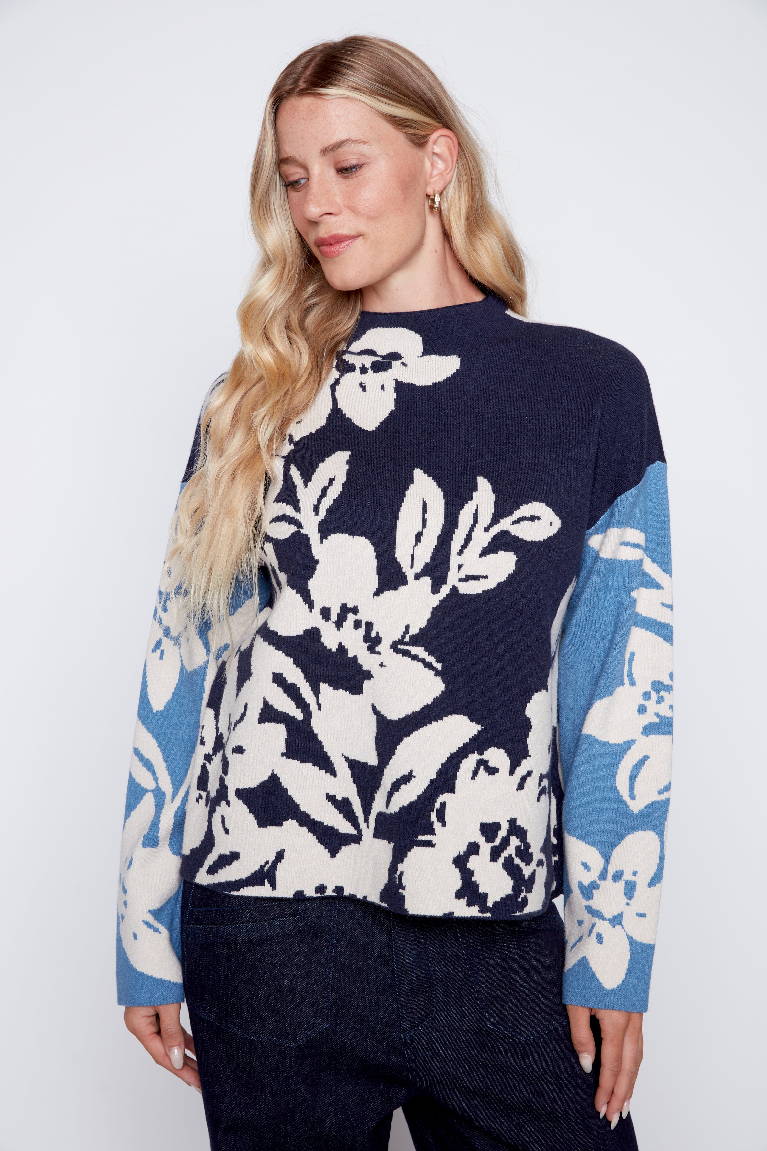 Floral double knit sweater