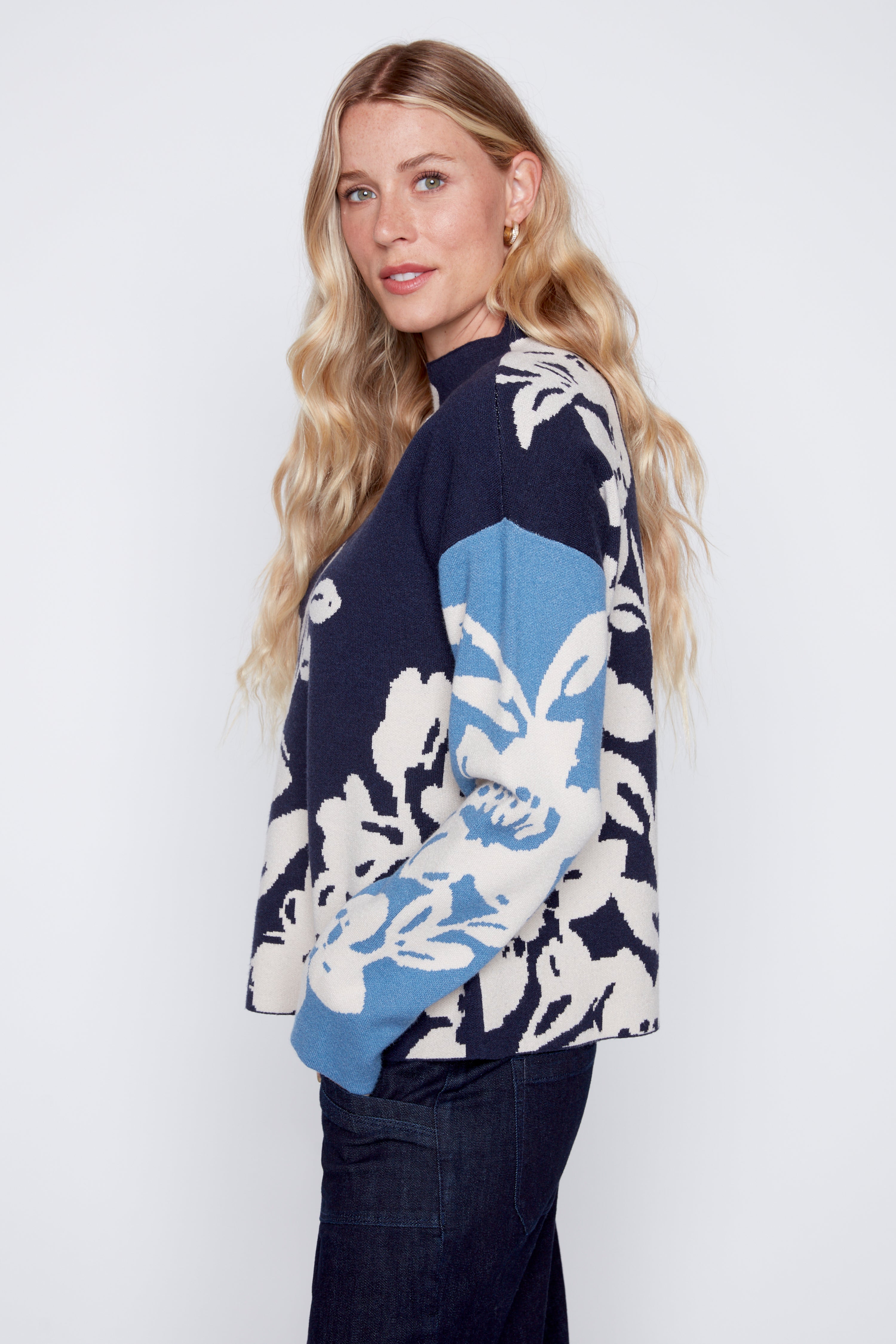 Floral double knit sweater