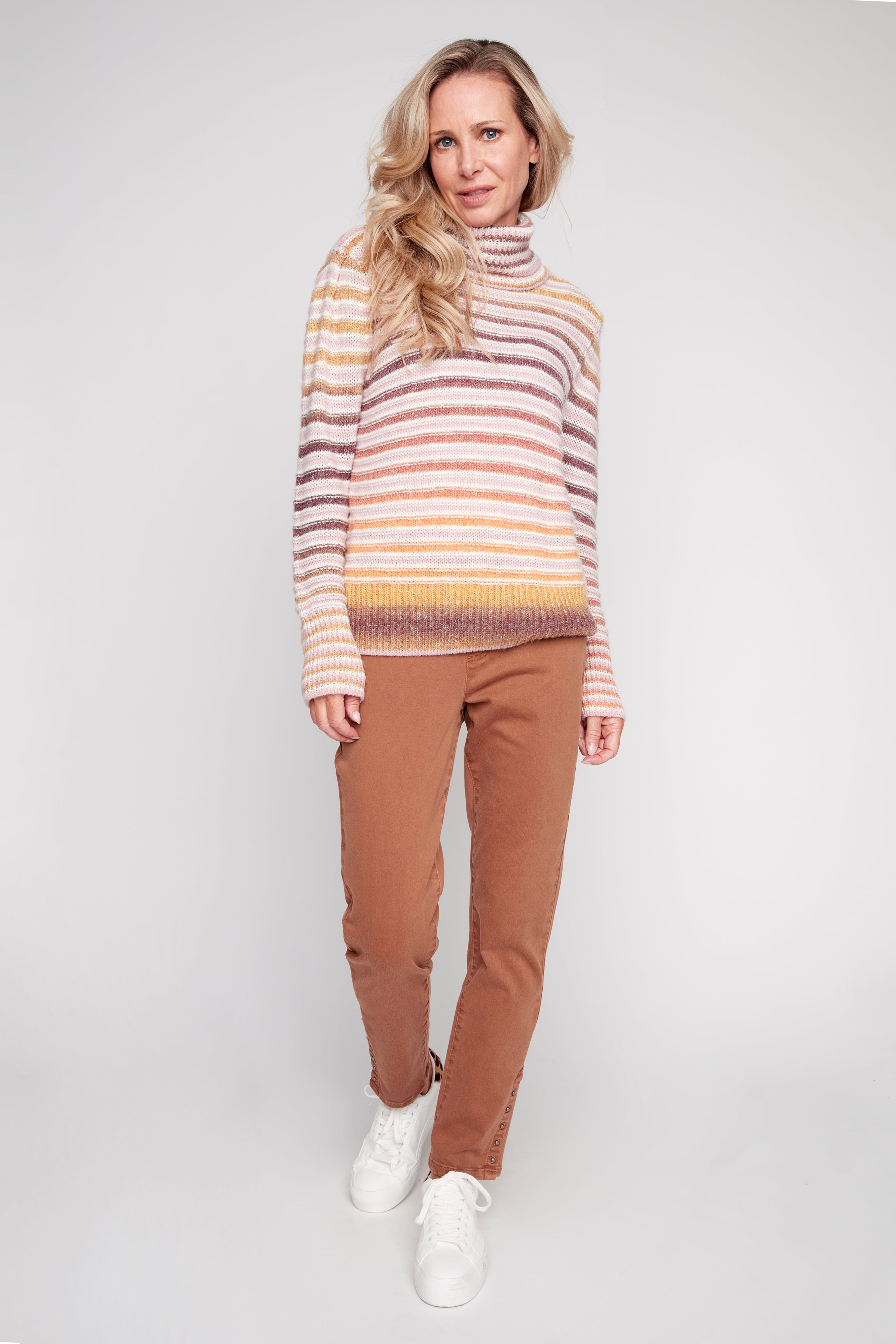 Wool blend space dye stripe sweater