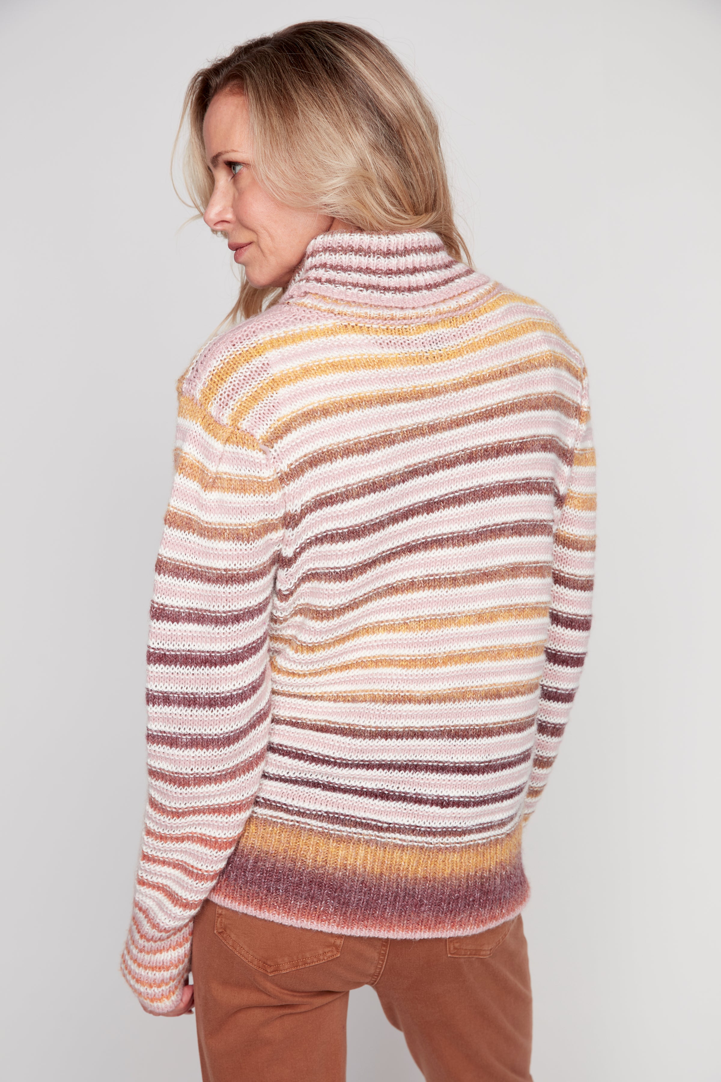 Wool blend space dye stripe sweater