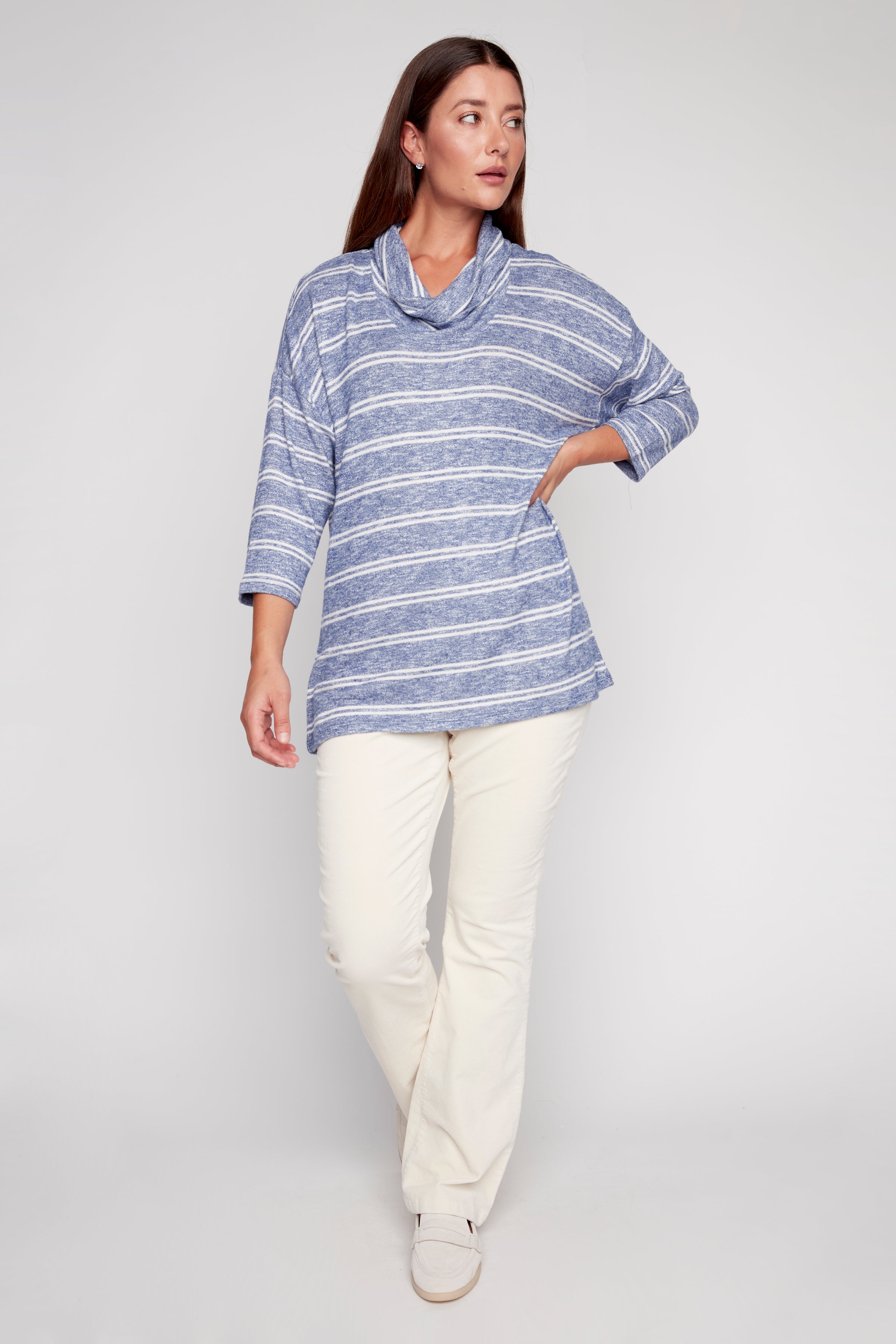 Stripe cowl neck top