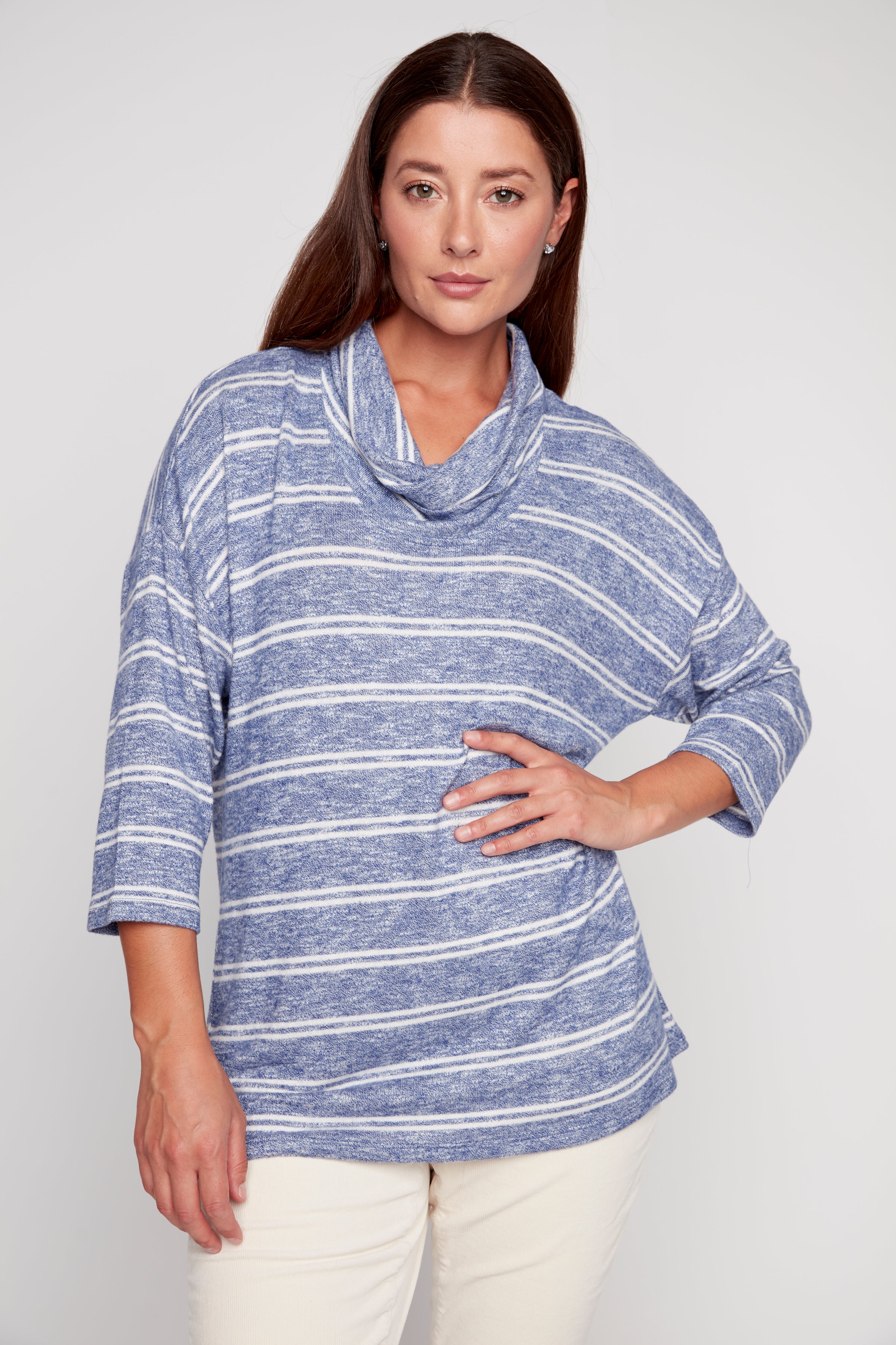 Stripe cowl neck top