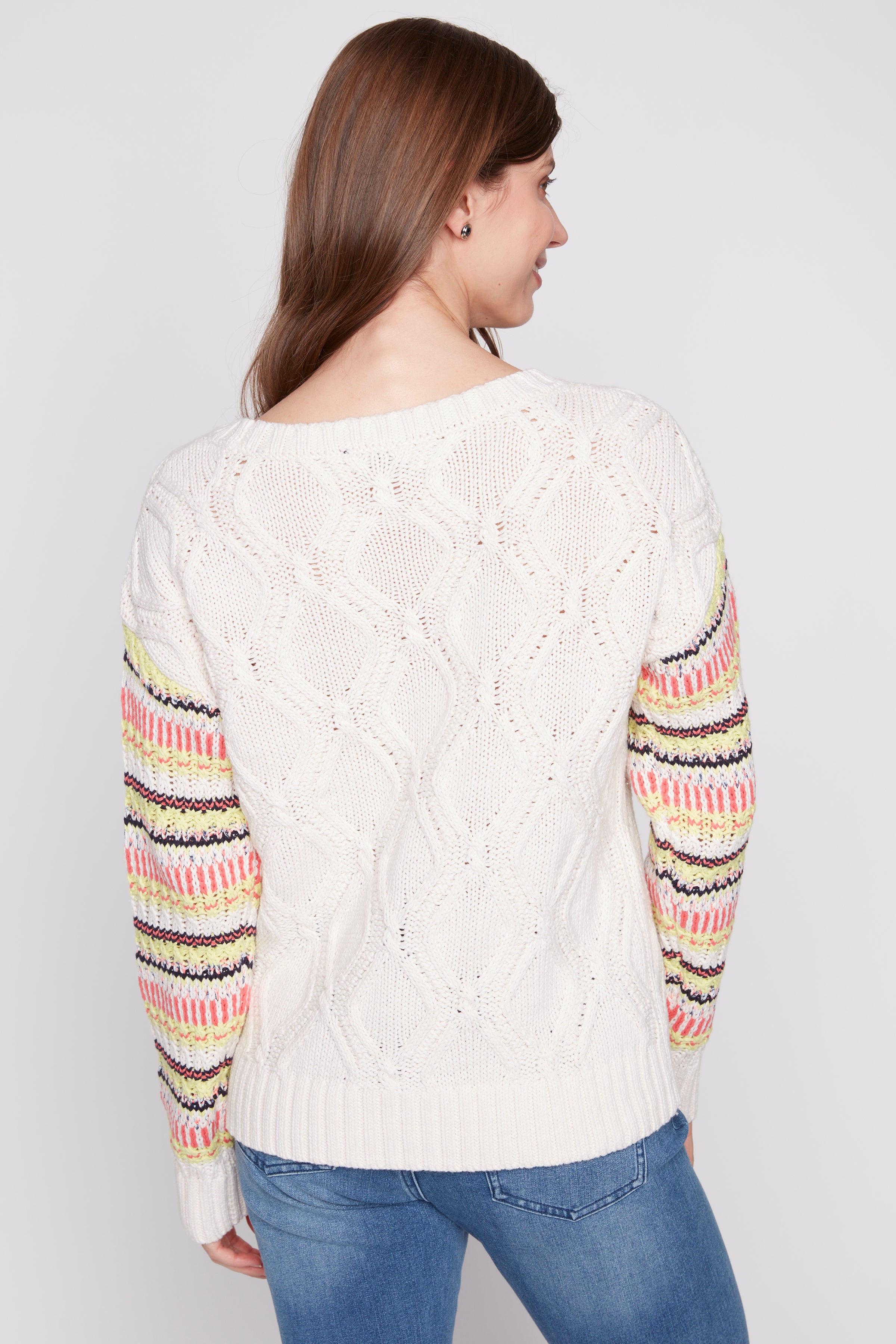 Stripe sleeve cotton blend sweater