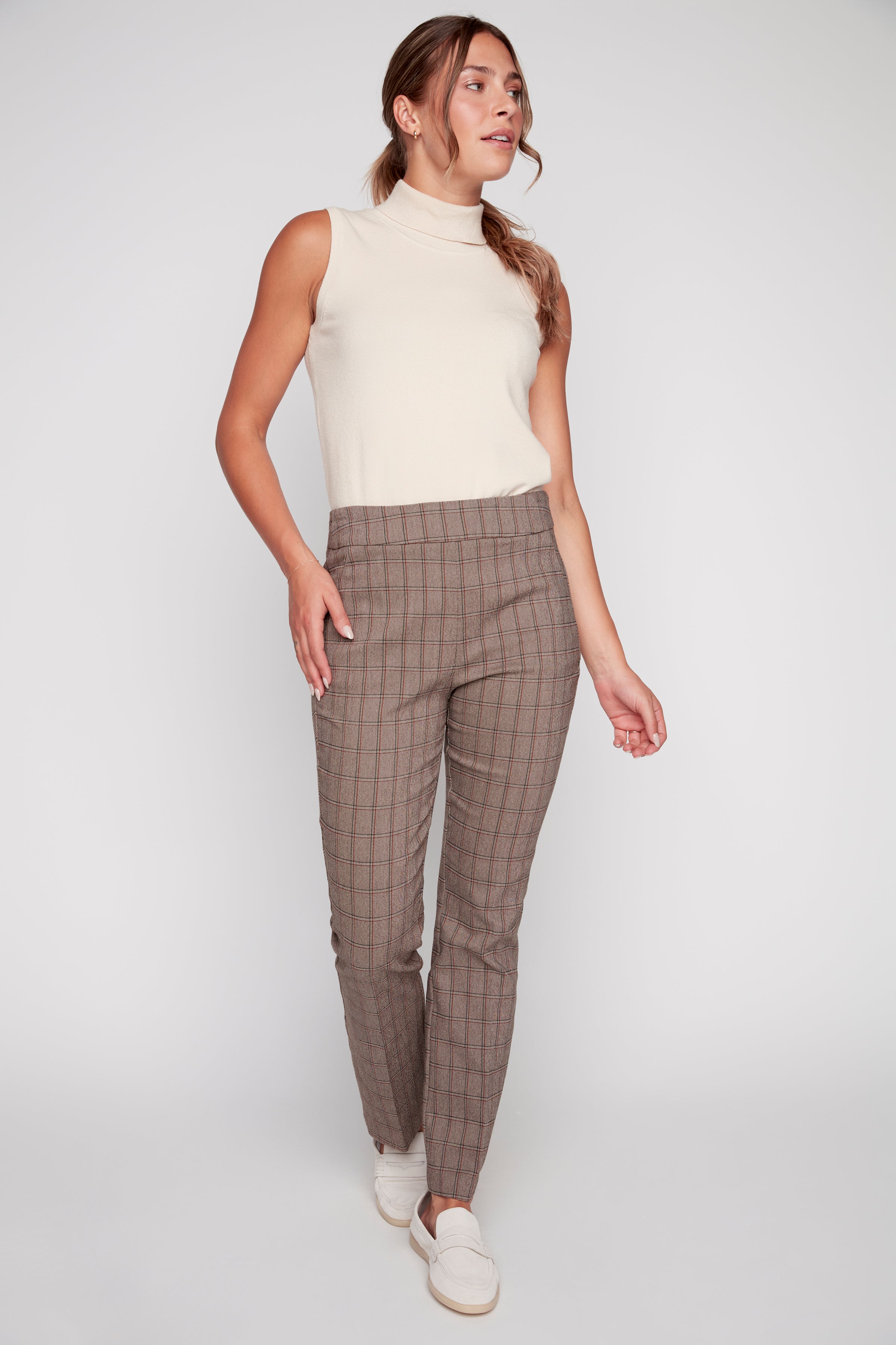 Plaid bengaline microflare leg pant