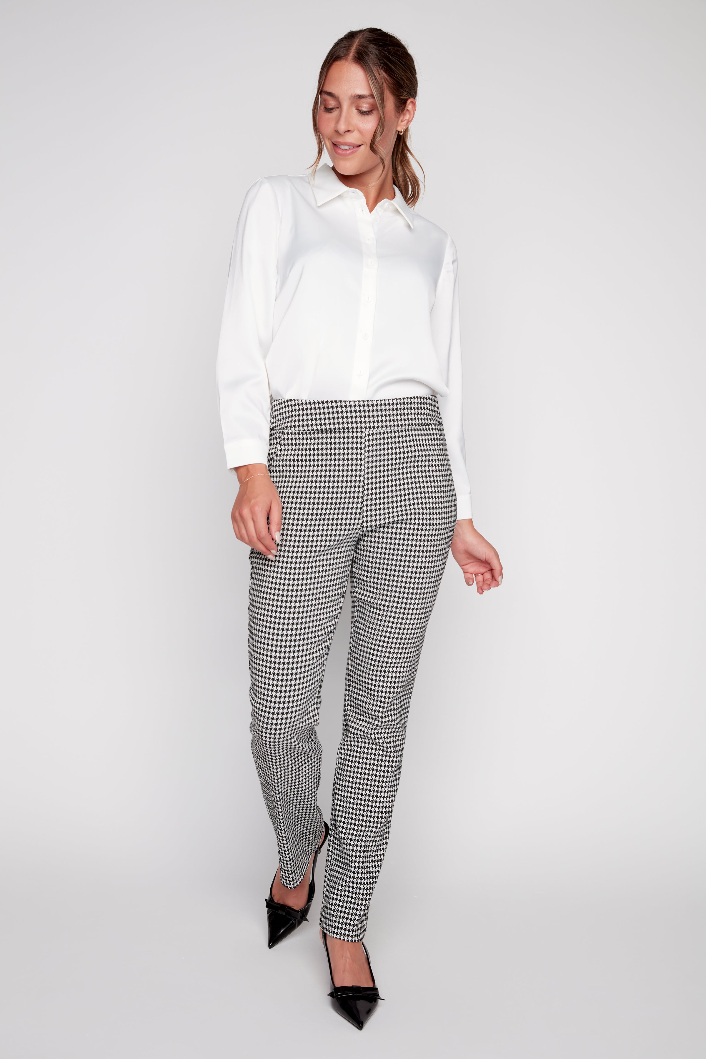 Houndstooth jacquard bengaline microflare leg pant