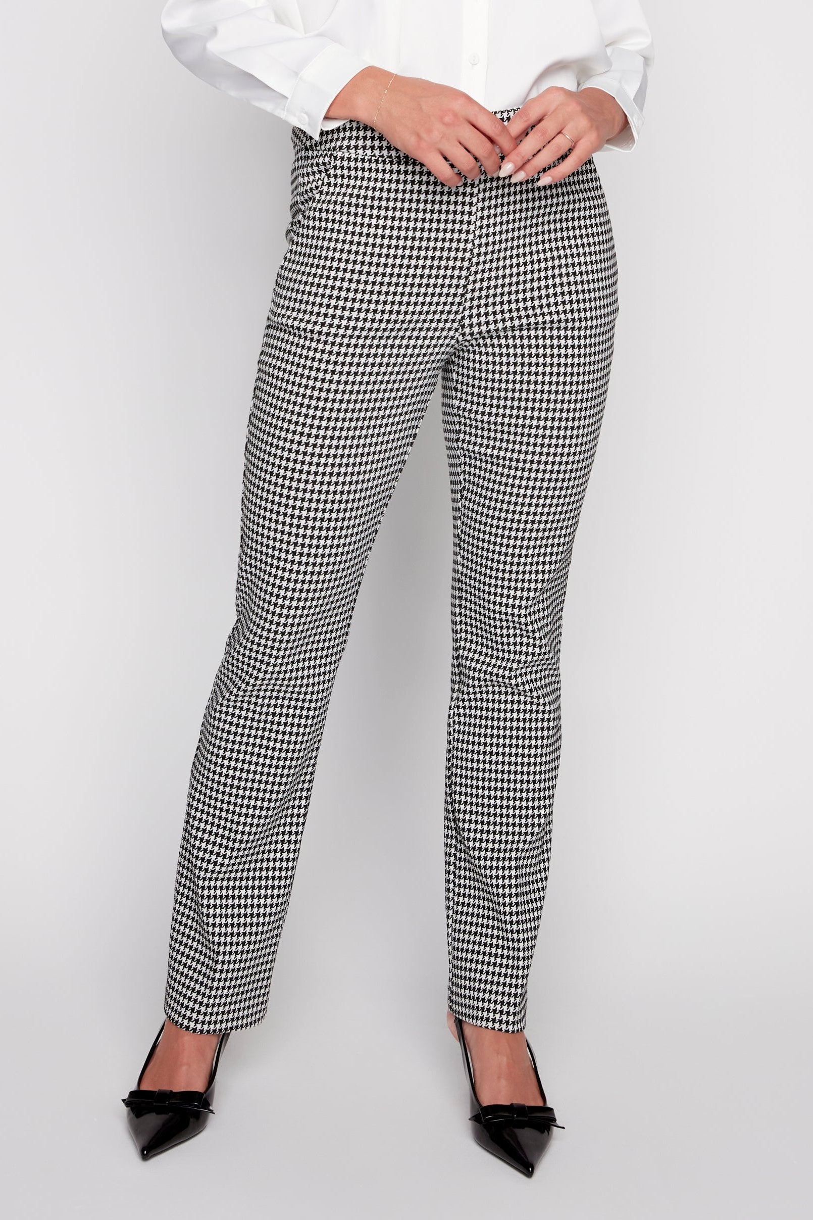 Houndstooth jacquard bengaline microflare leg pant