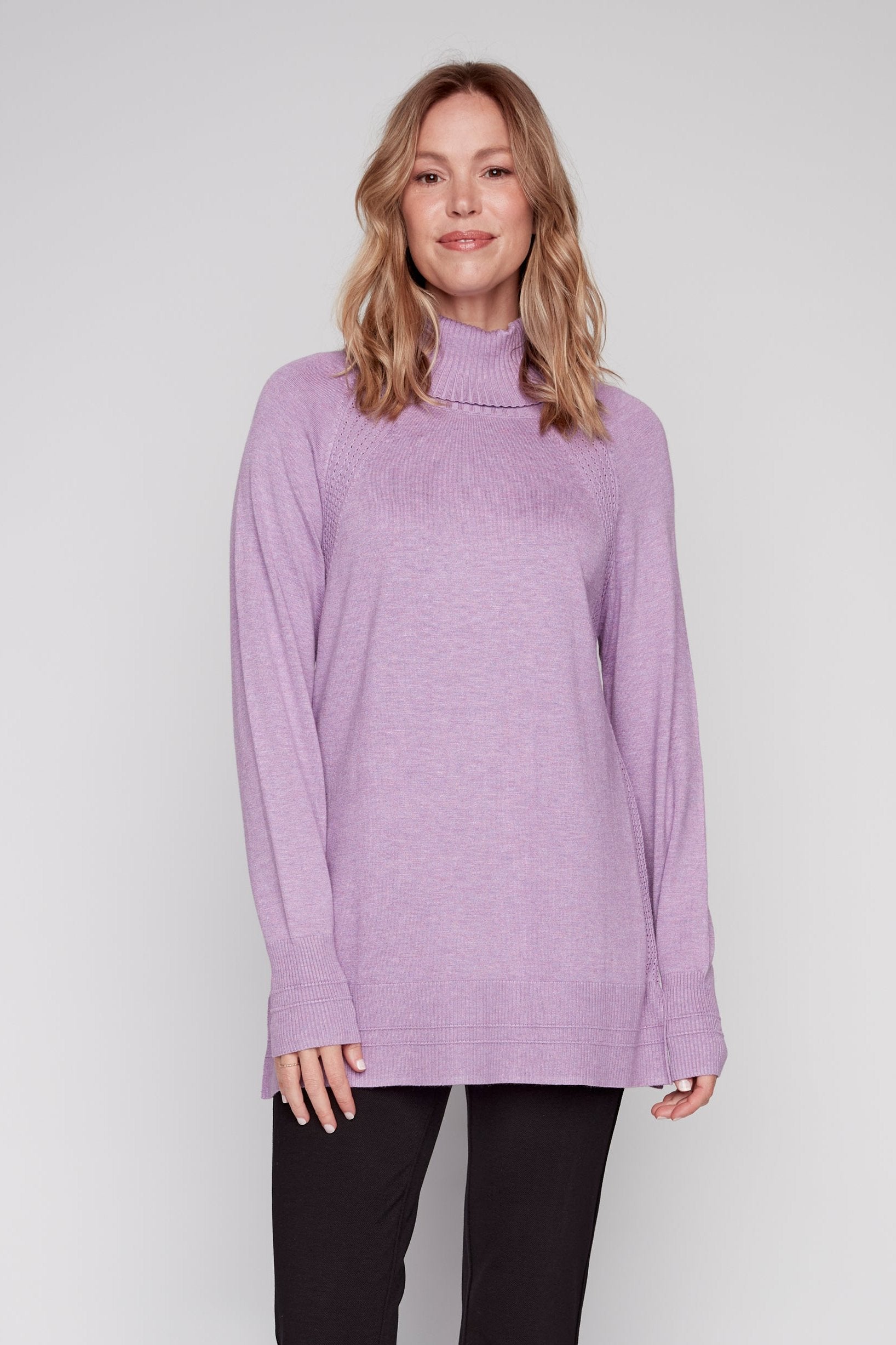 Cowl neck solid tunic sweater