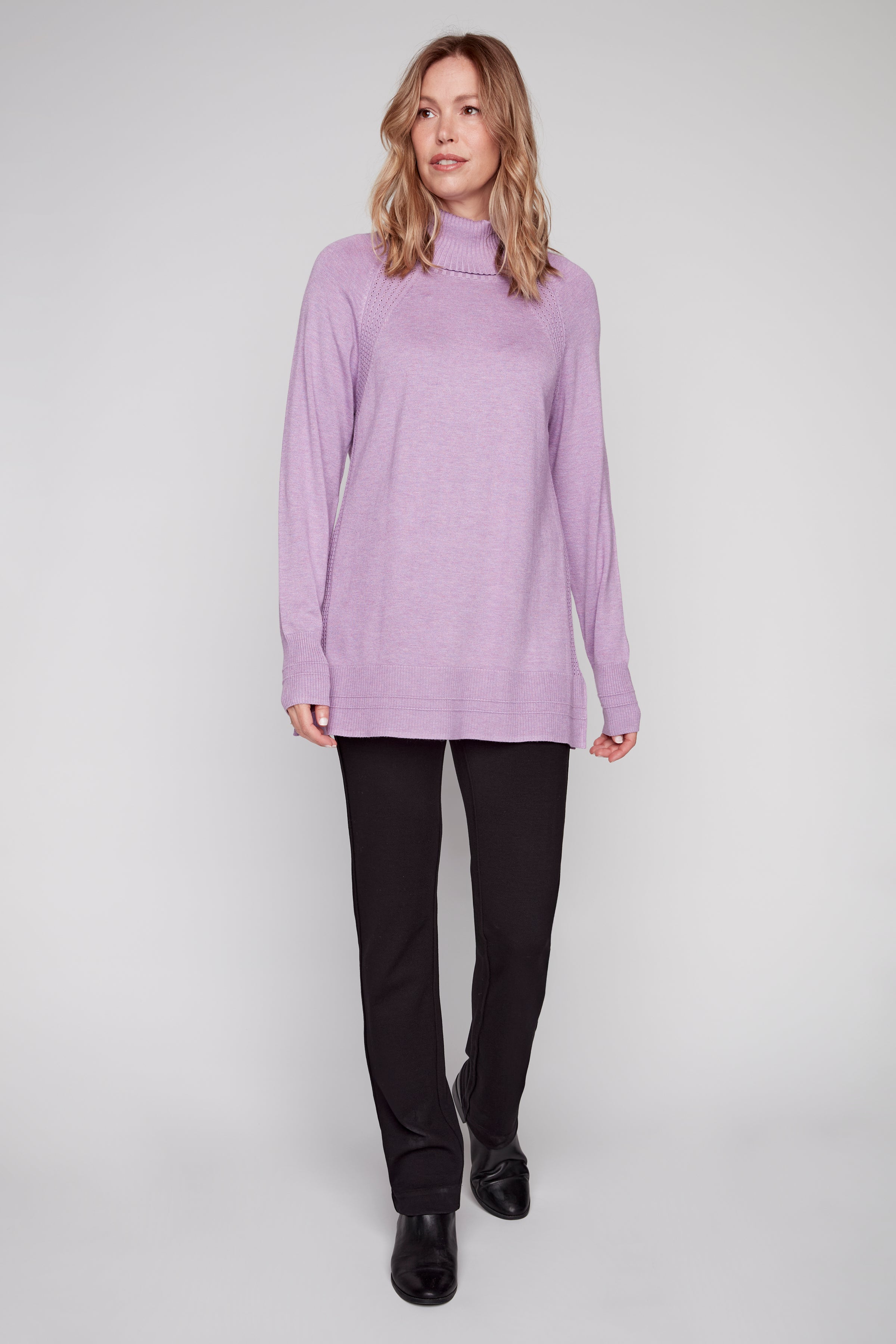 Cowl neck solid tunic sweater