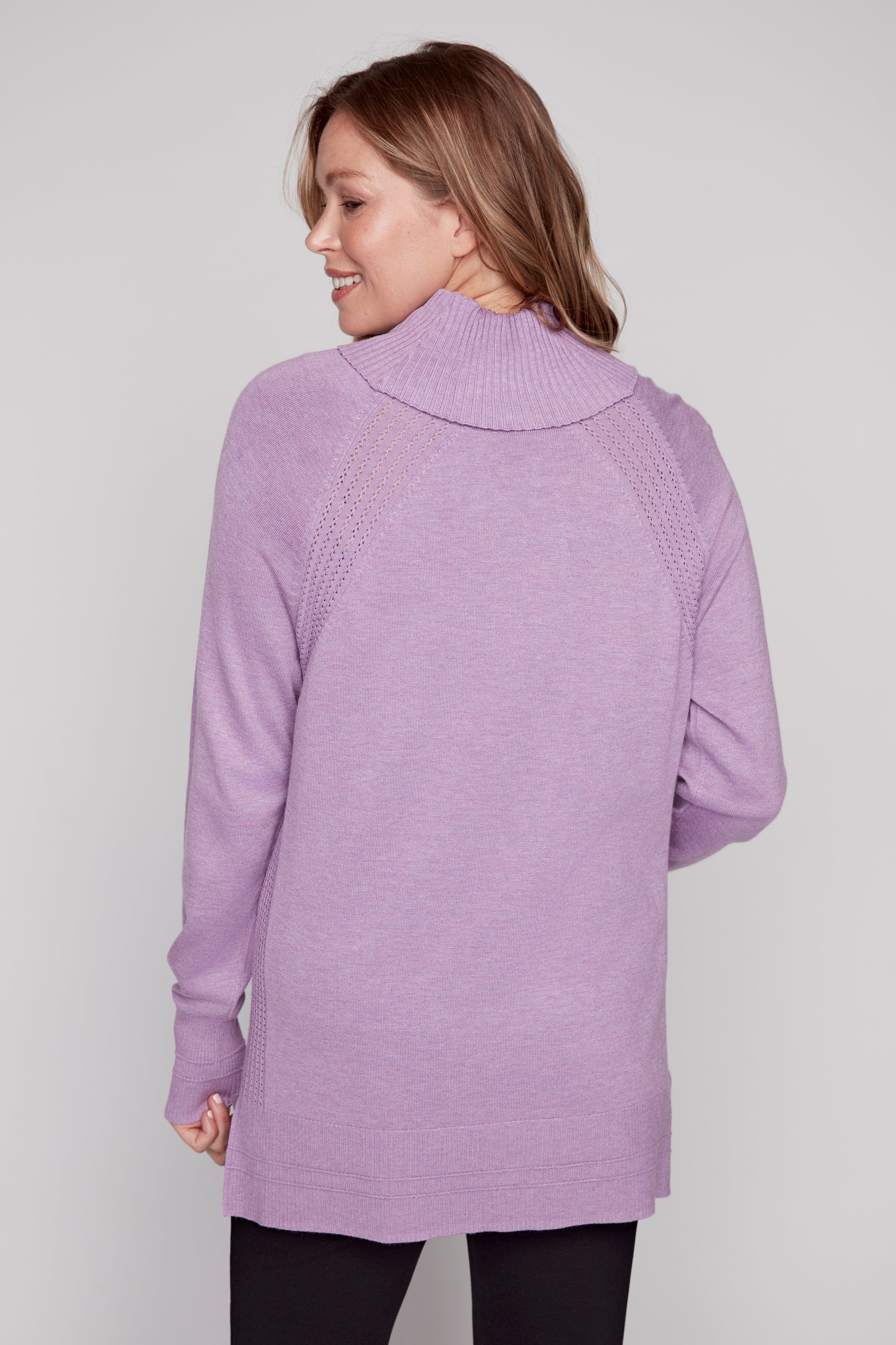 Cowl neck solid tunic sweater