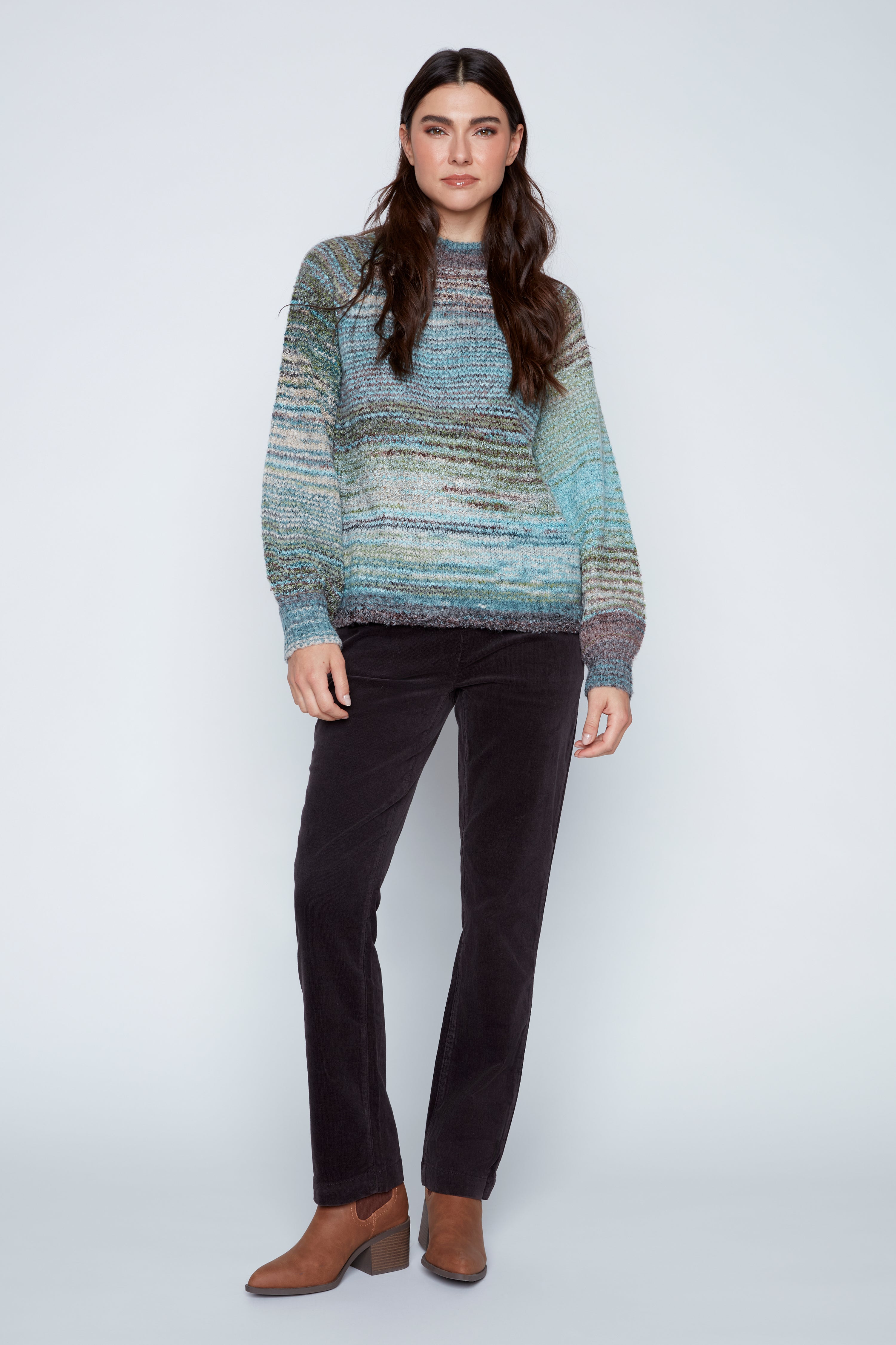 Boucle yarn mock neck sweater