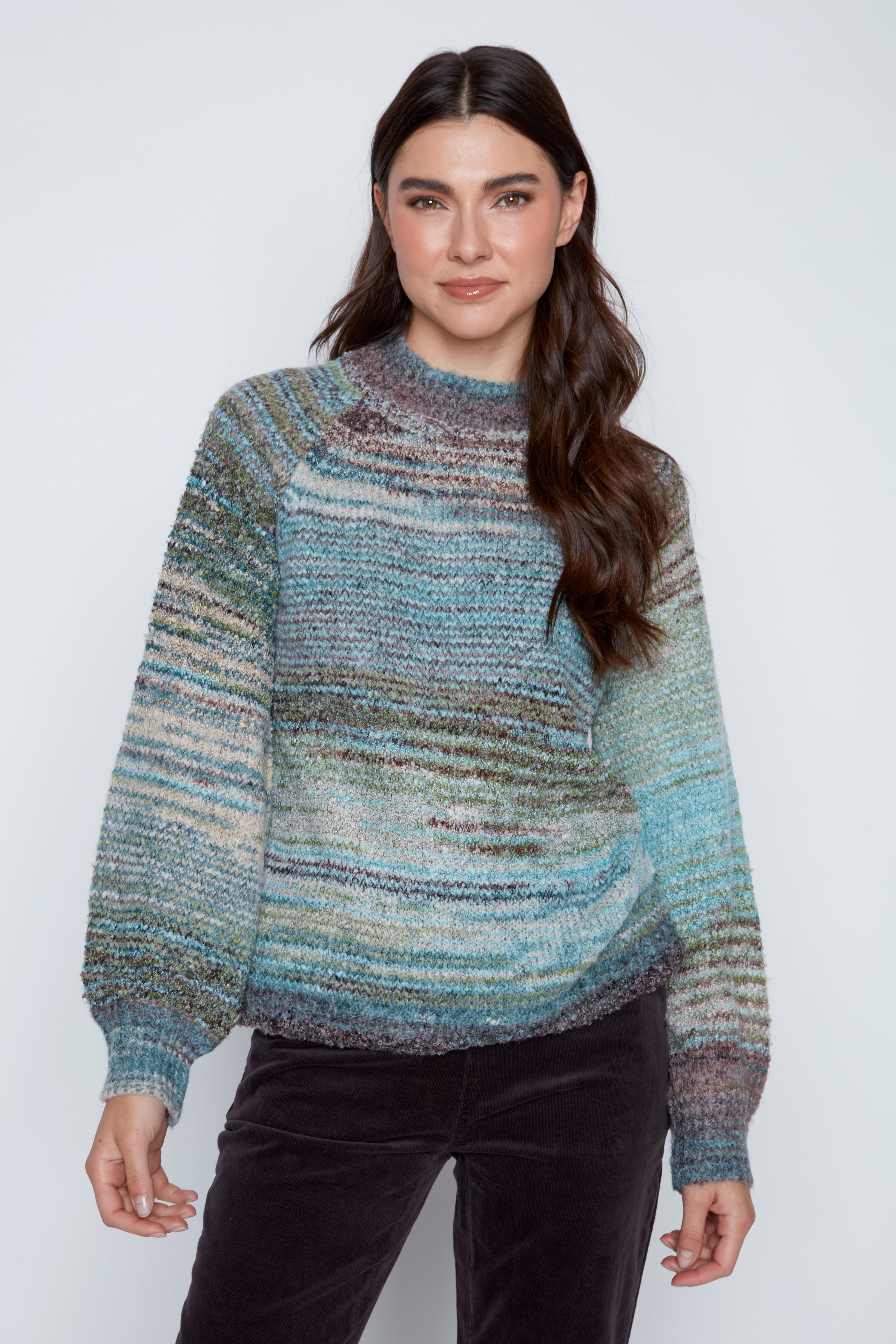 Boucle yarn mock neck sweater