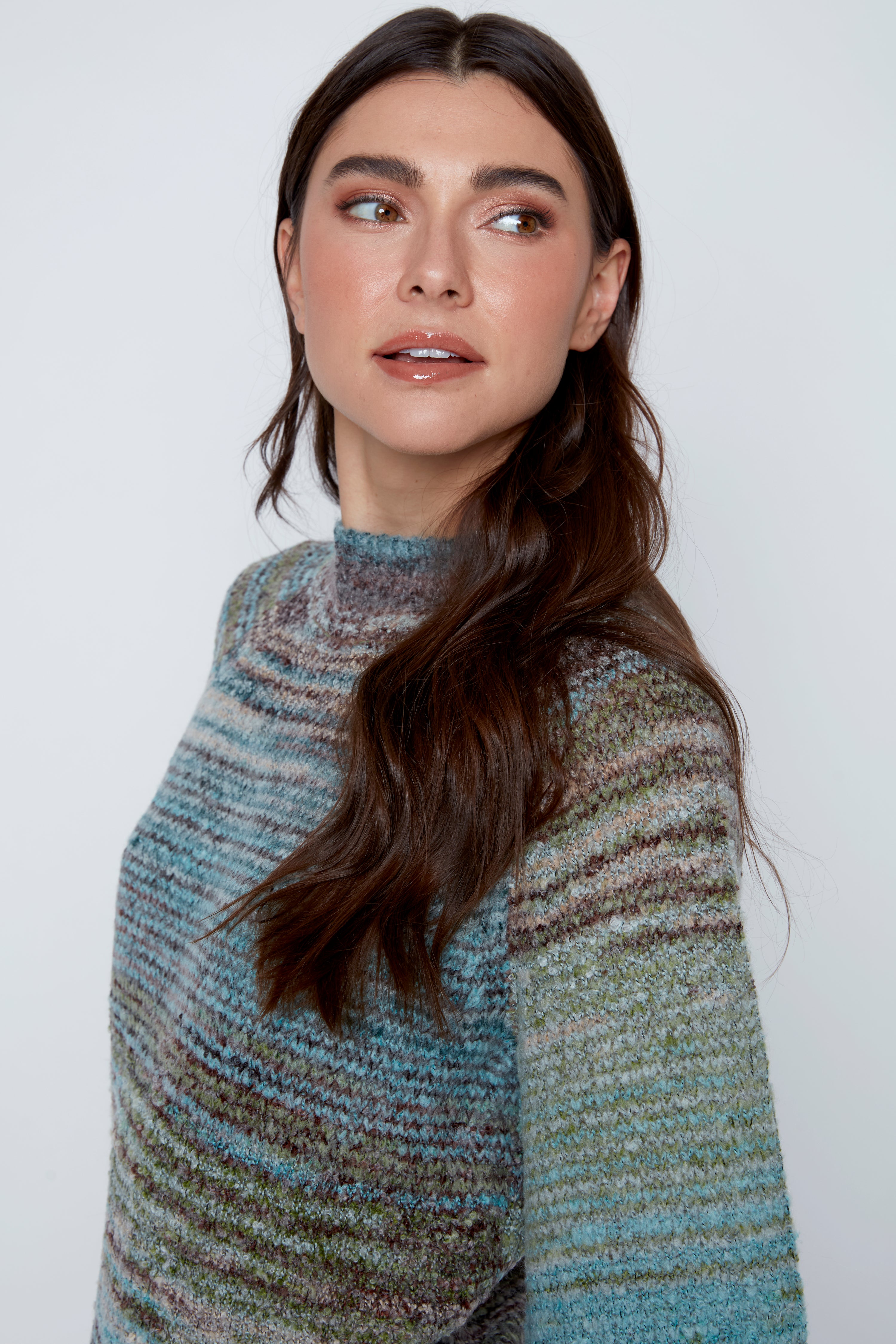 Boucle yarn mock neck sweater