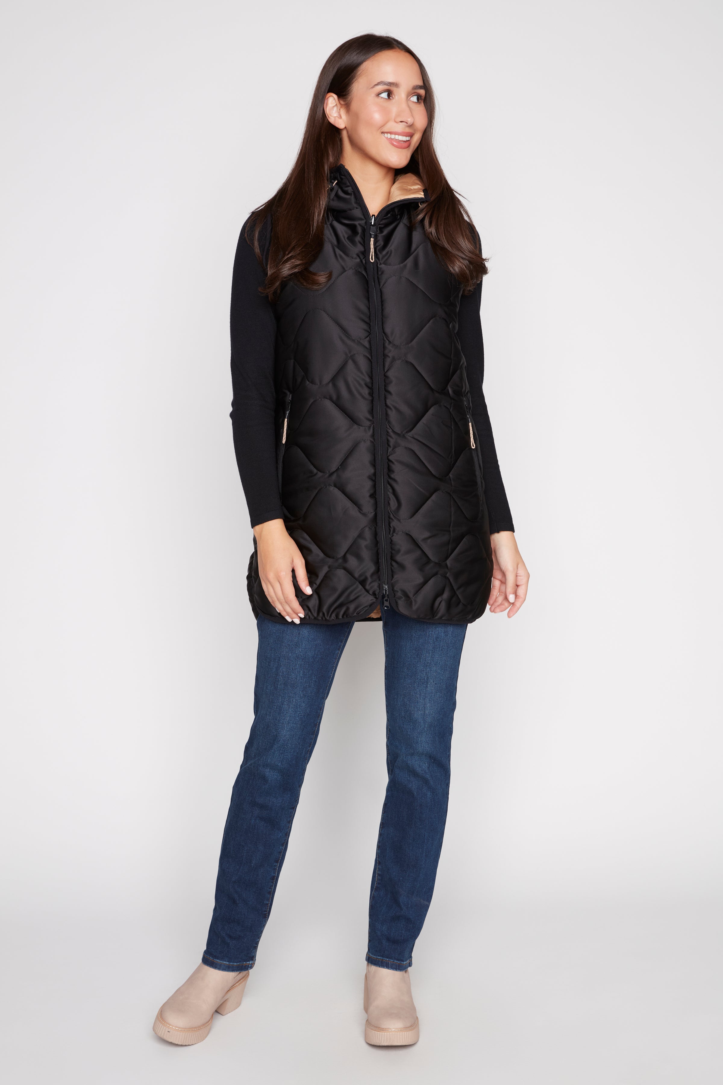 Quilted reversible hooded vest