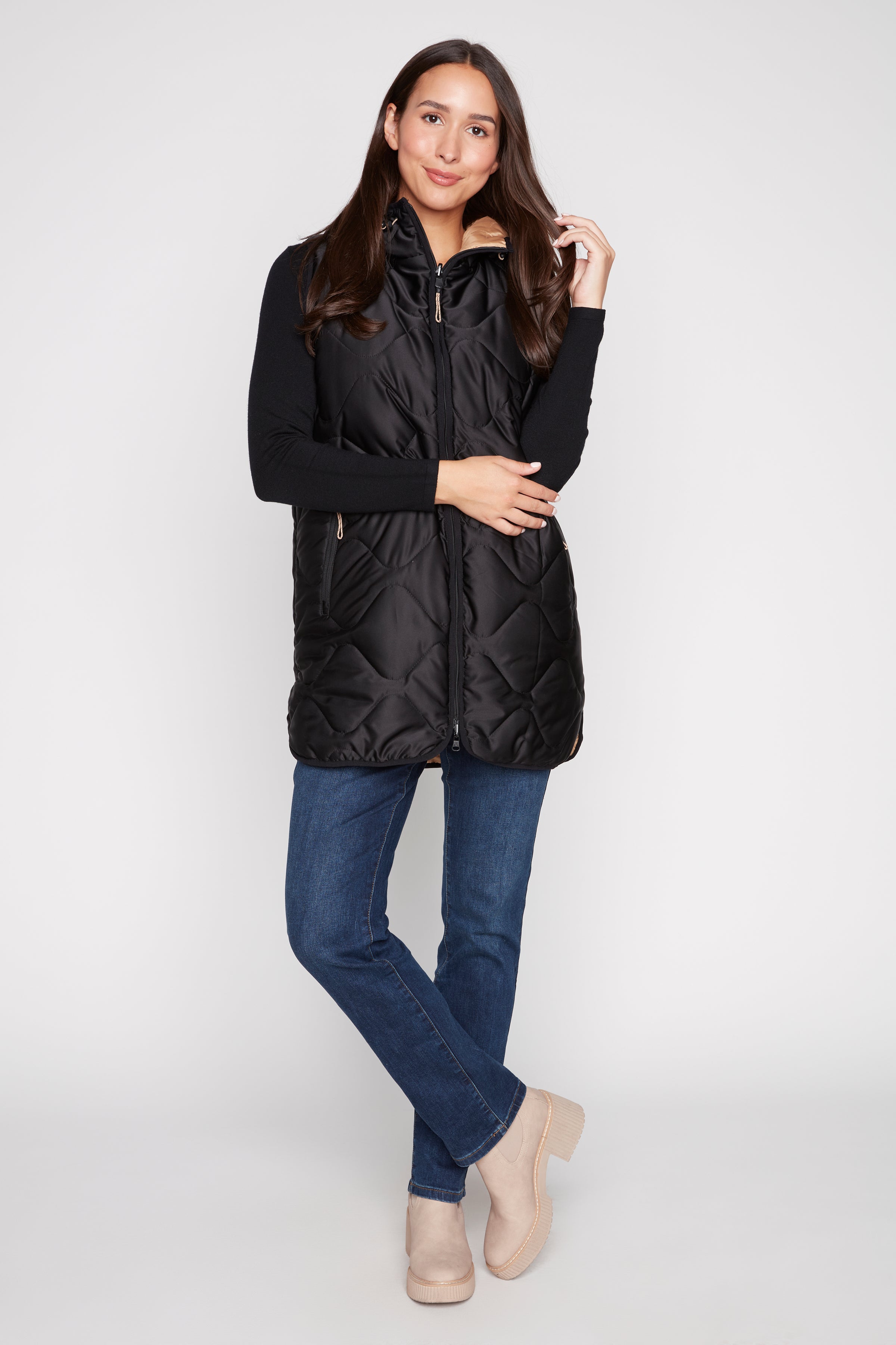 Quilted reversible hooded vest