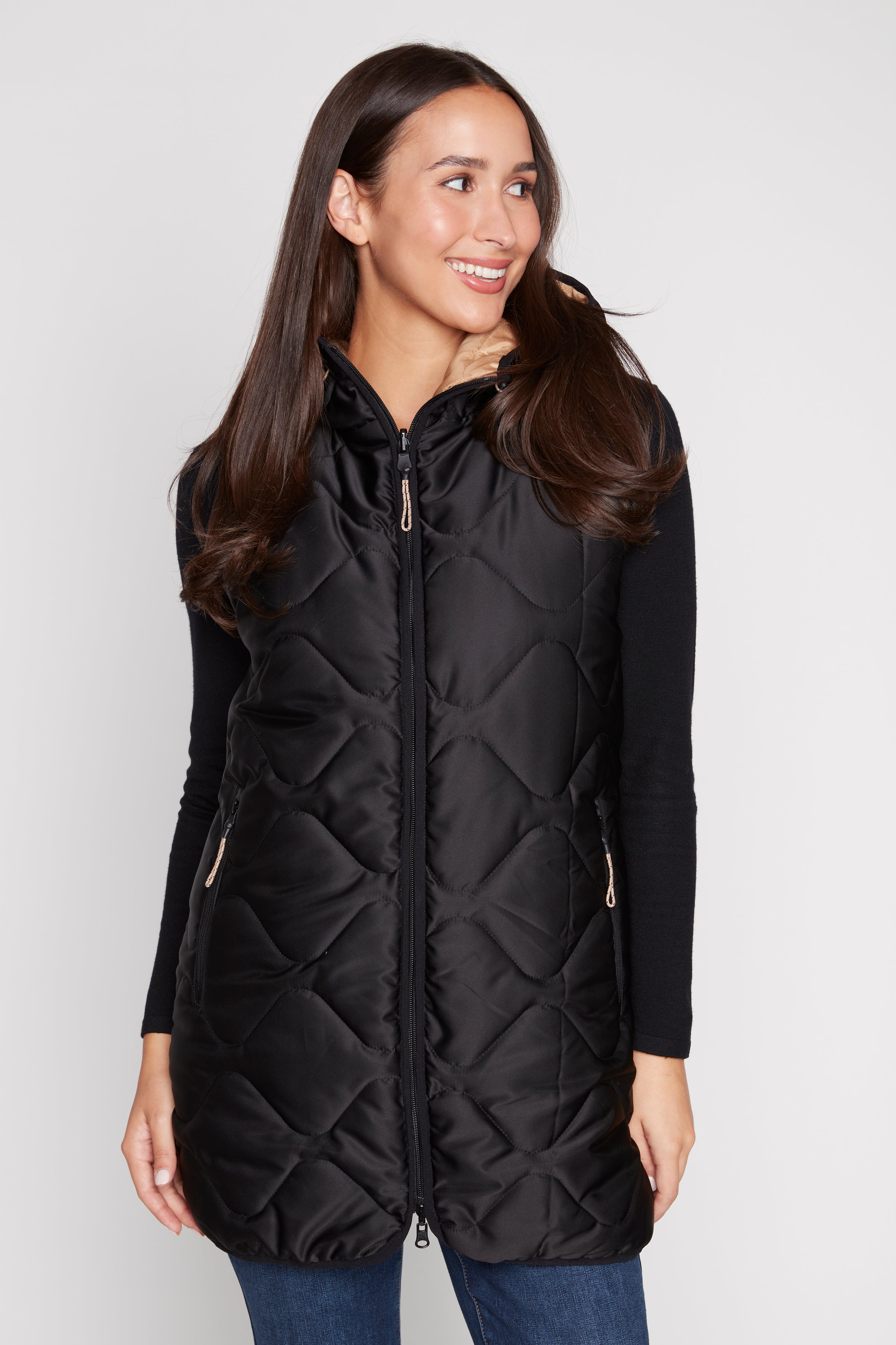 Quilted reversible hooded vest