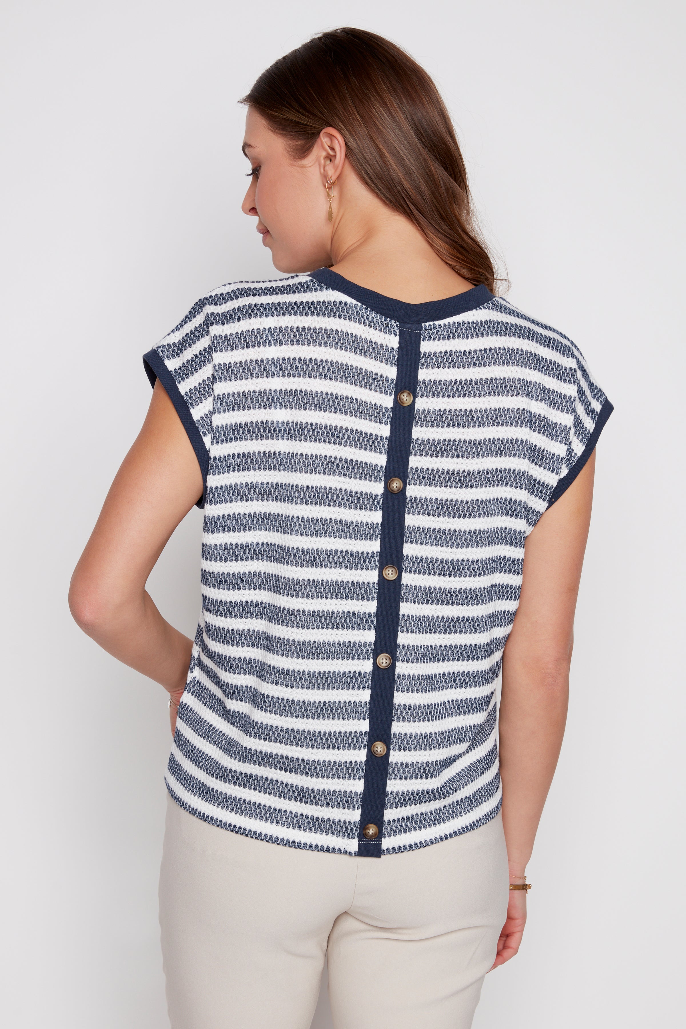 Stripe top with back buttons