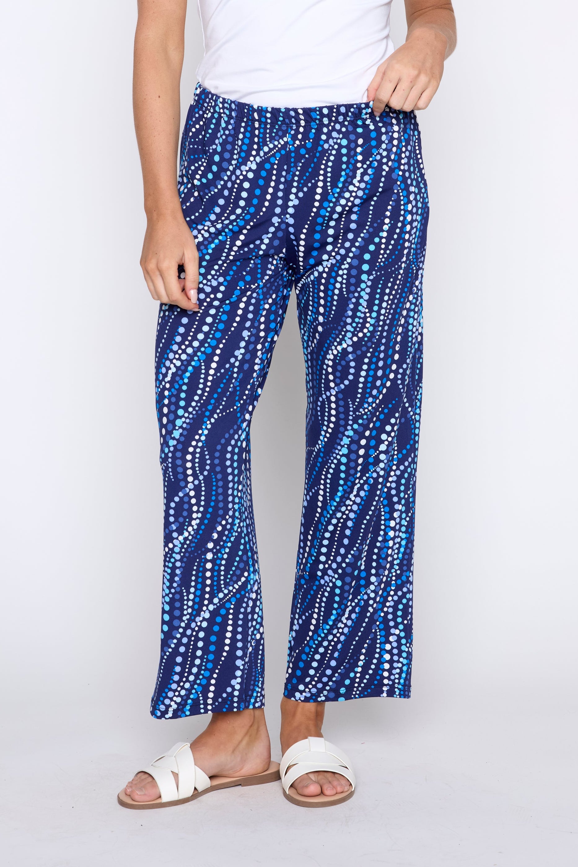 Navy white dot print pant