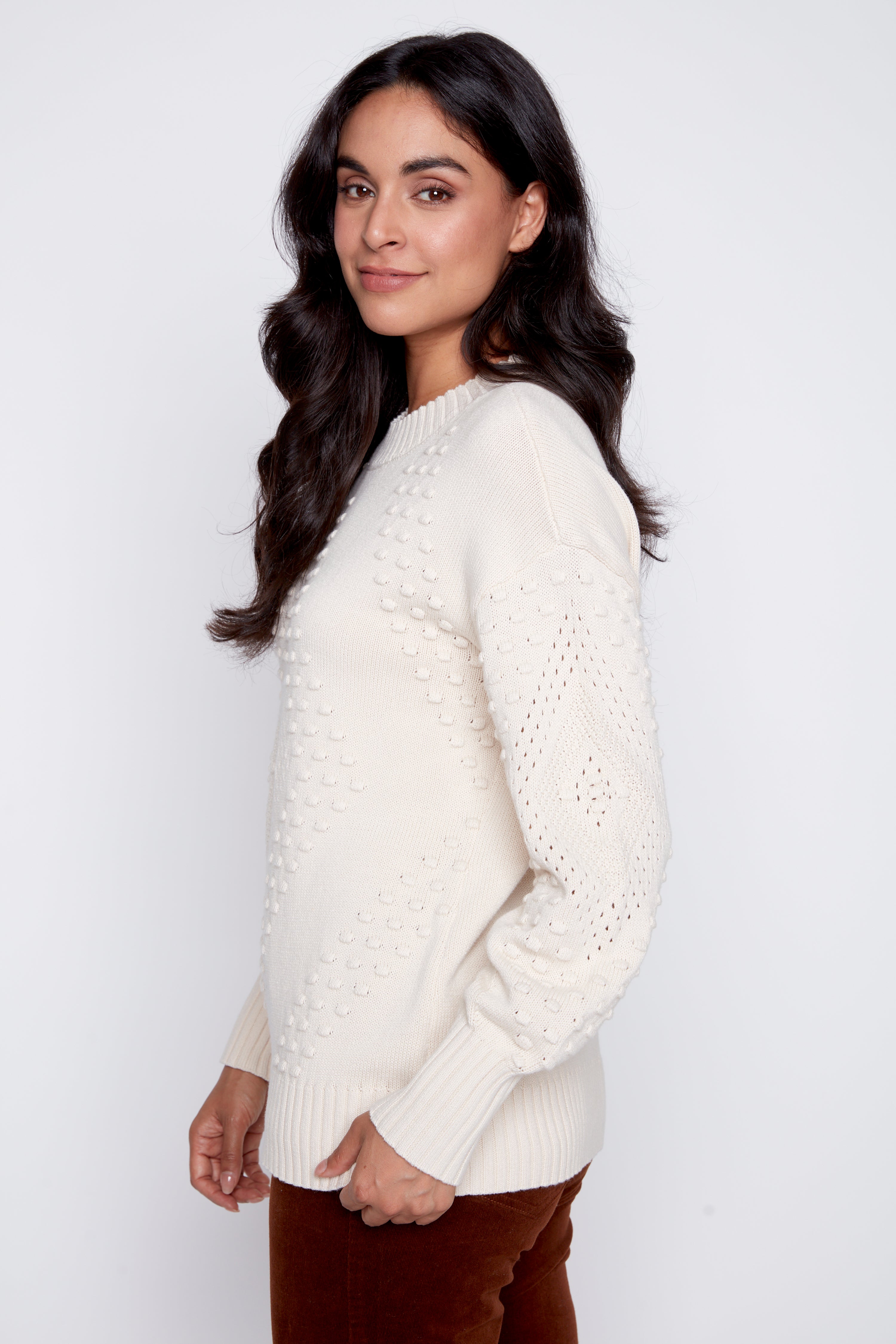 Cotton sweater with nubs detail