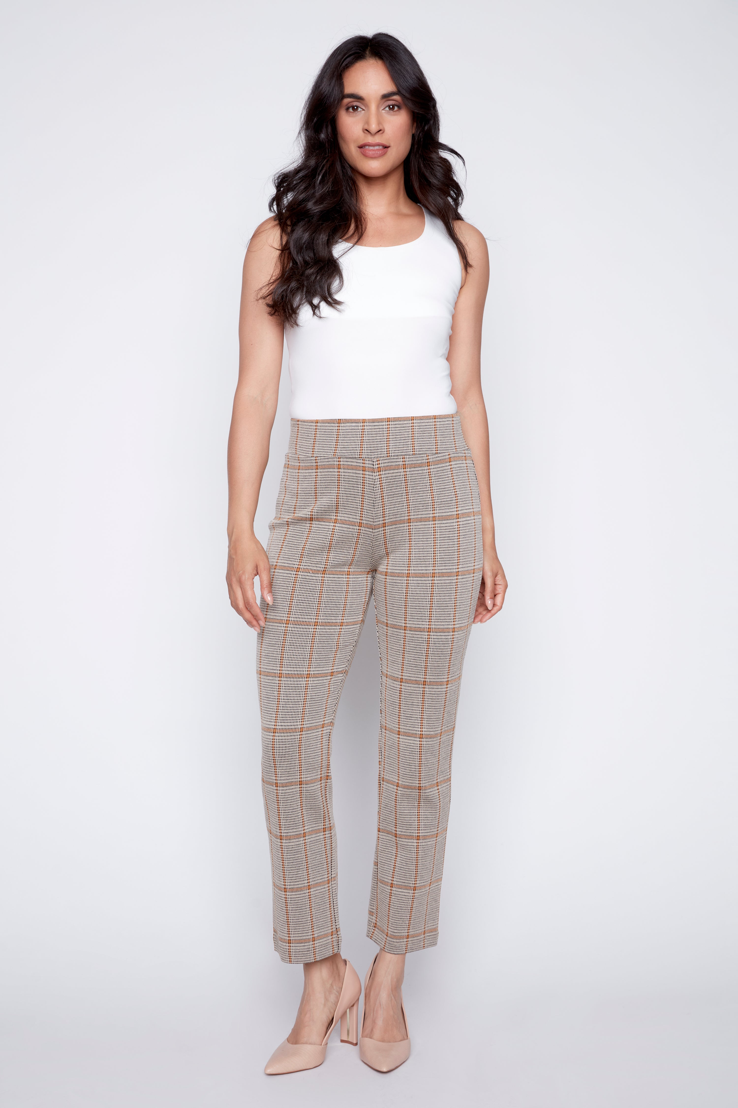 Plaid knit straight leg pant