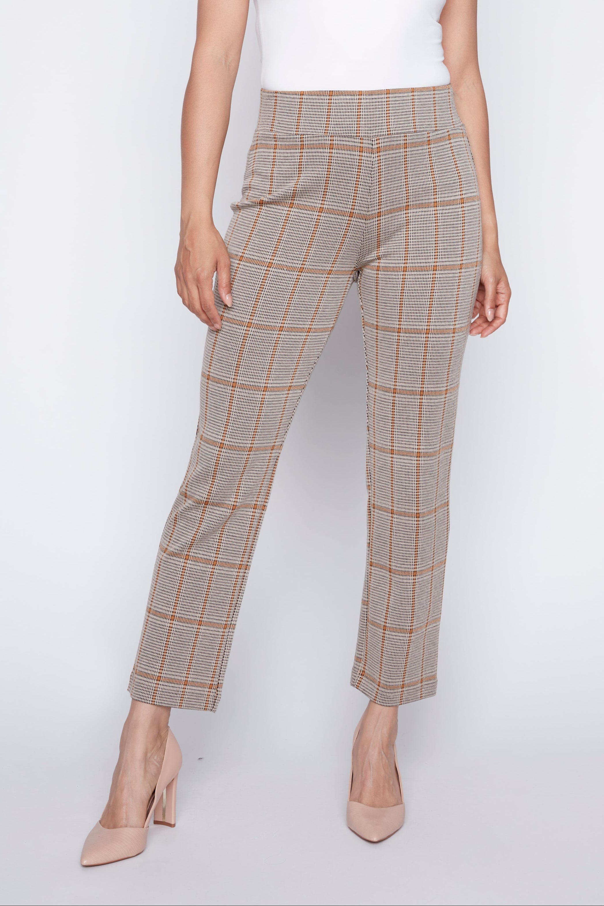 Plaid knit straight leg pant
