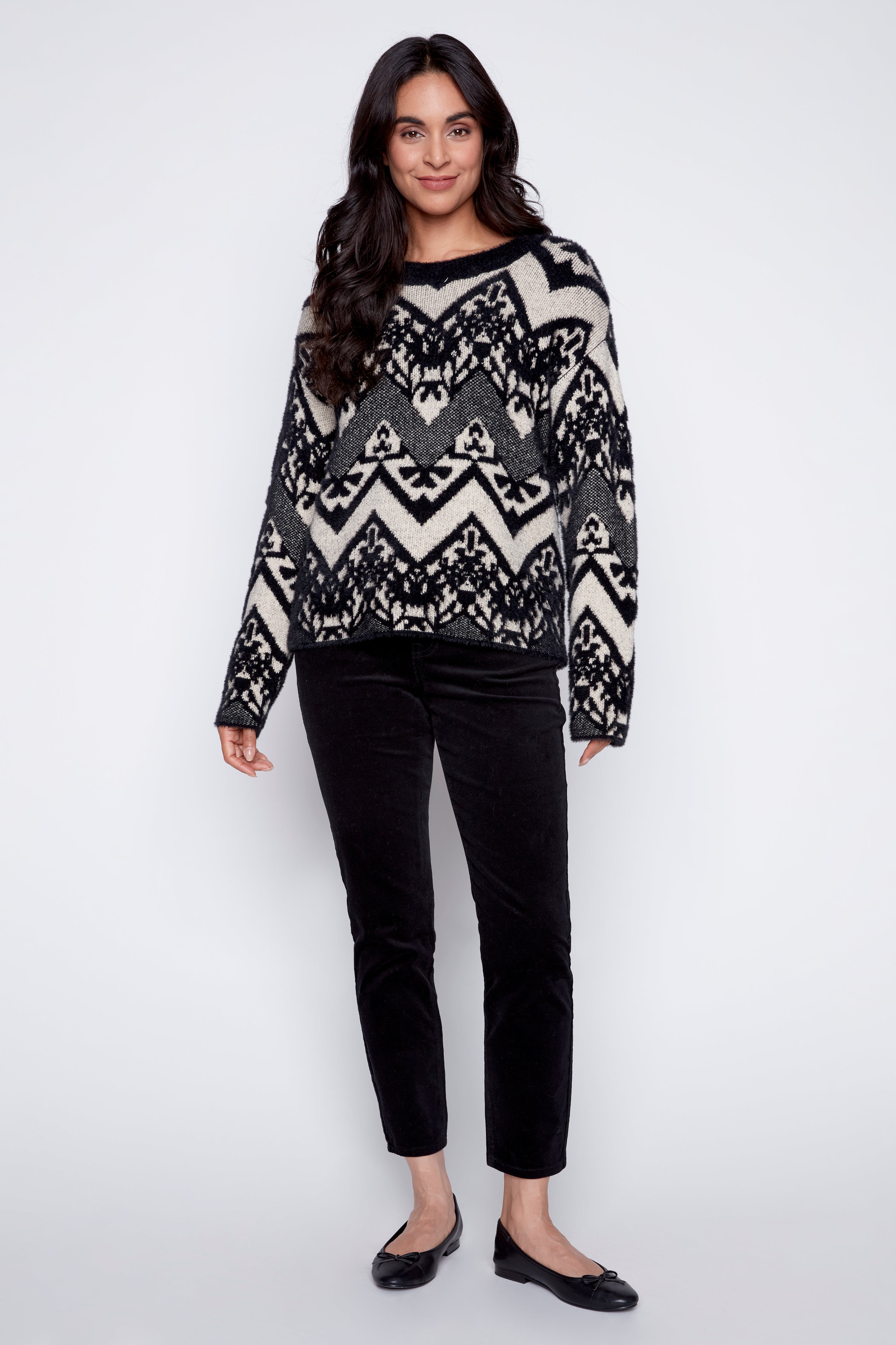 Le pull jacquard à cils