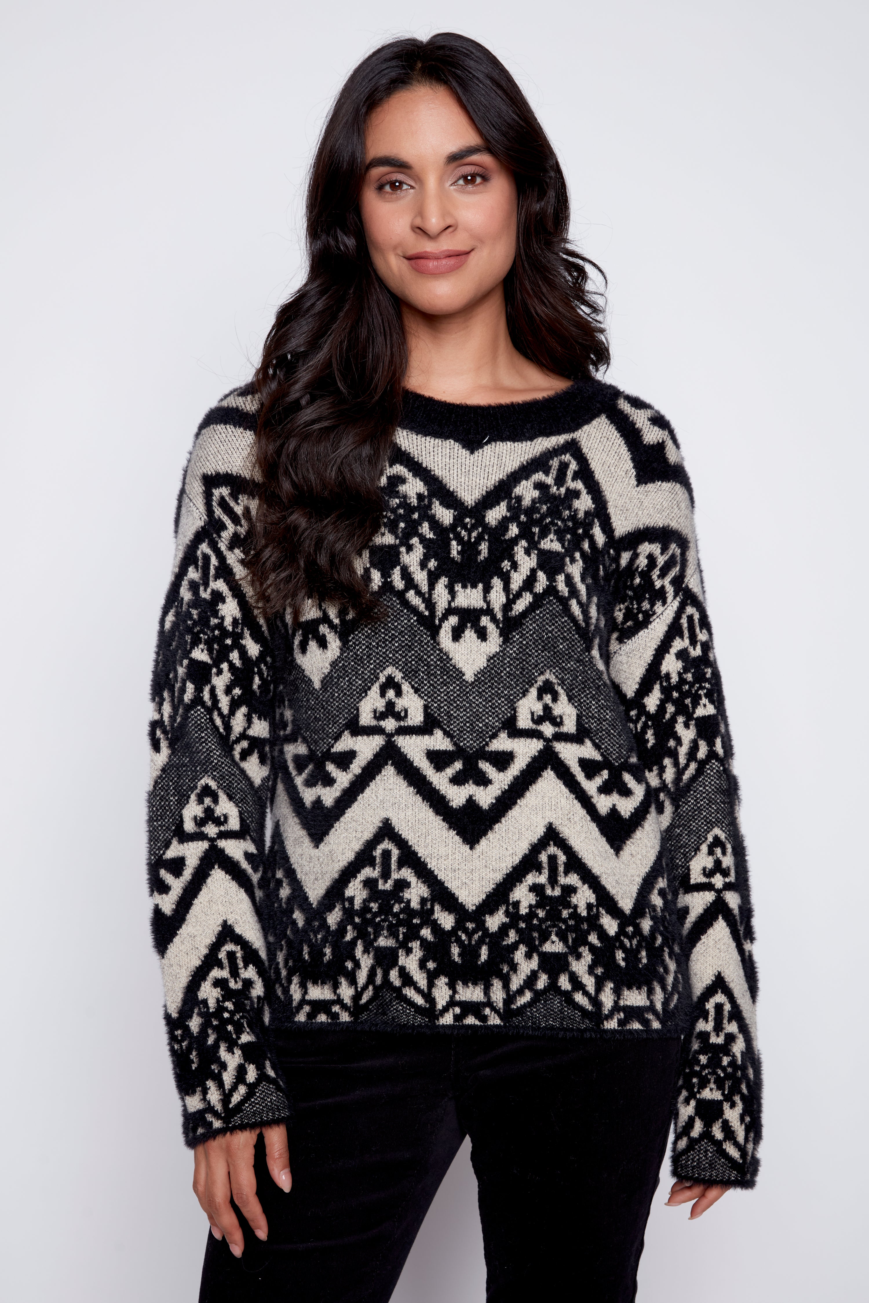 Le pull jacquard à cils