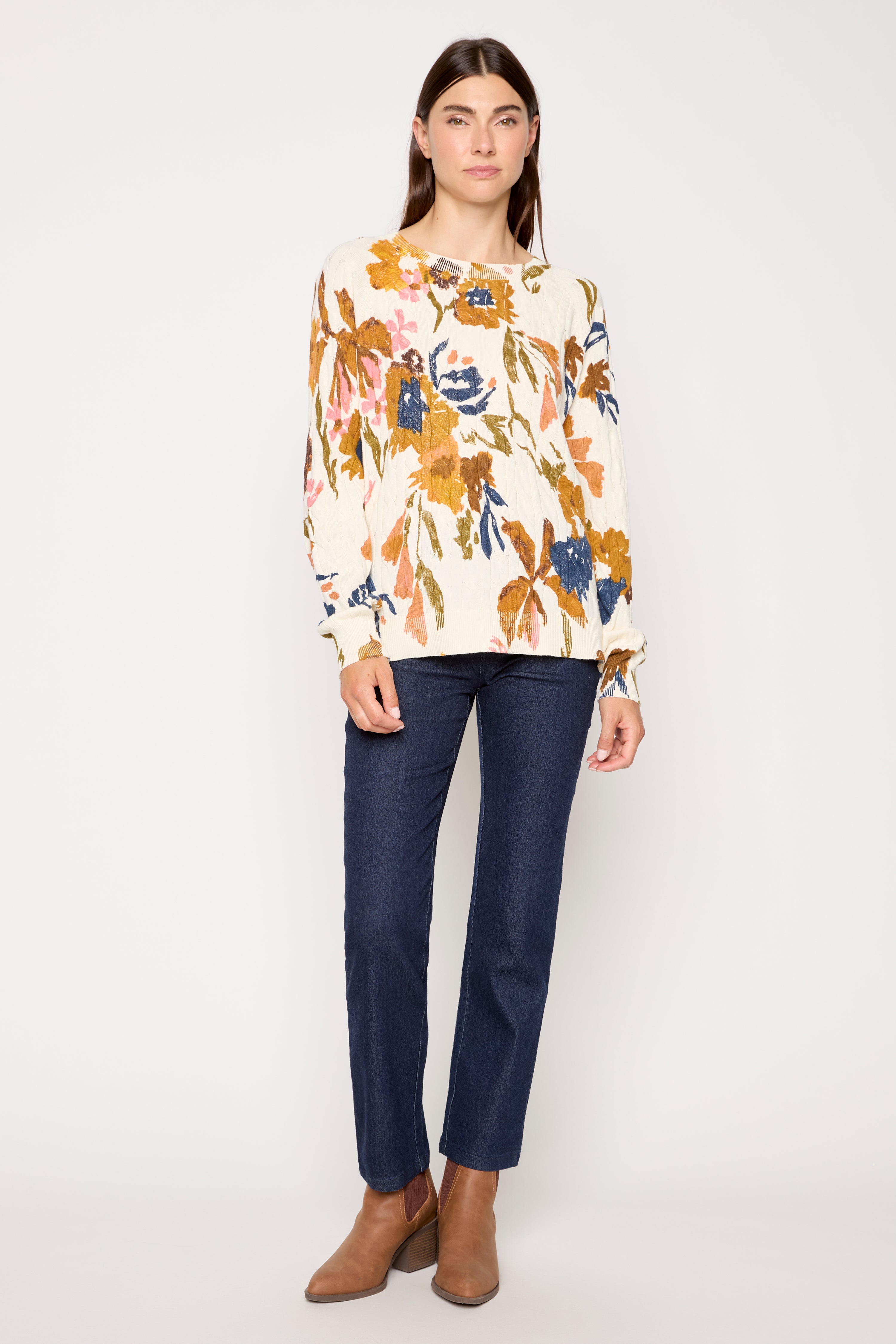 Le pull en coton imprimé à col rond